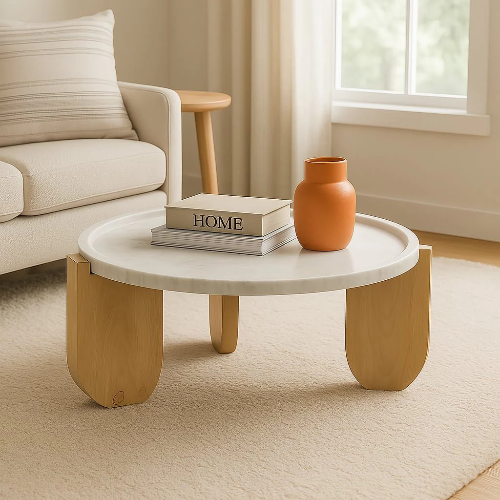 30x14" Marble Top Coffee Table With Curved Legs, W - Image 4
