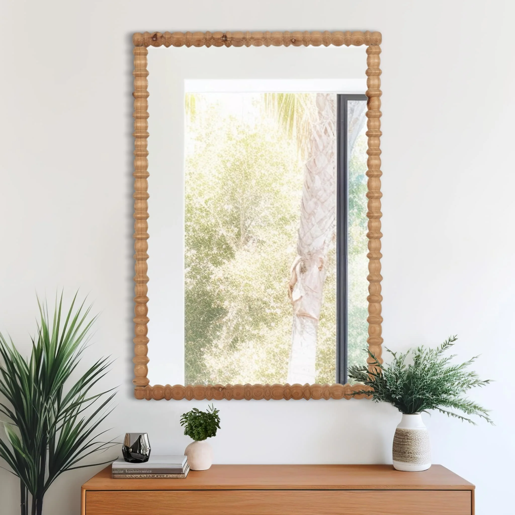 30x44 Carved Wood Mirror, Natural - Image 9