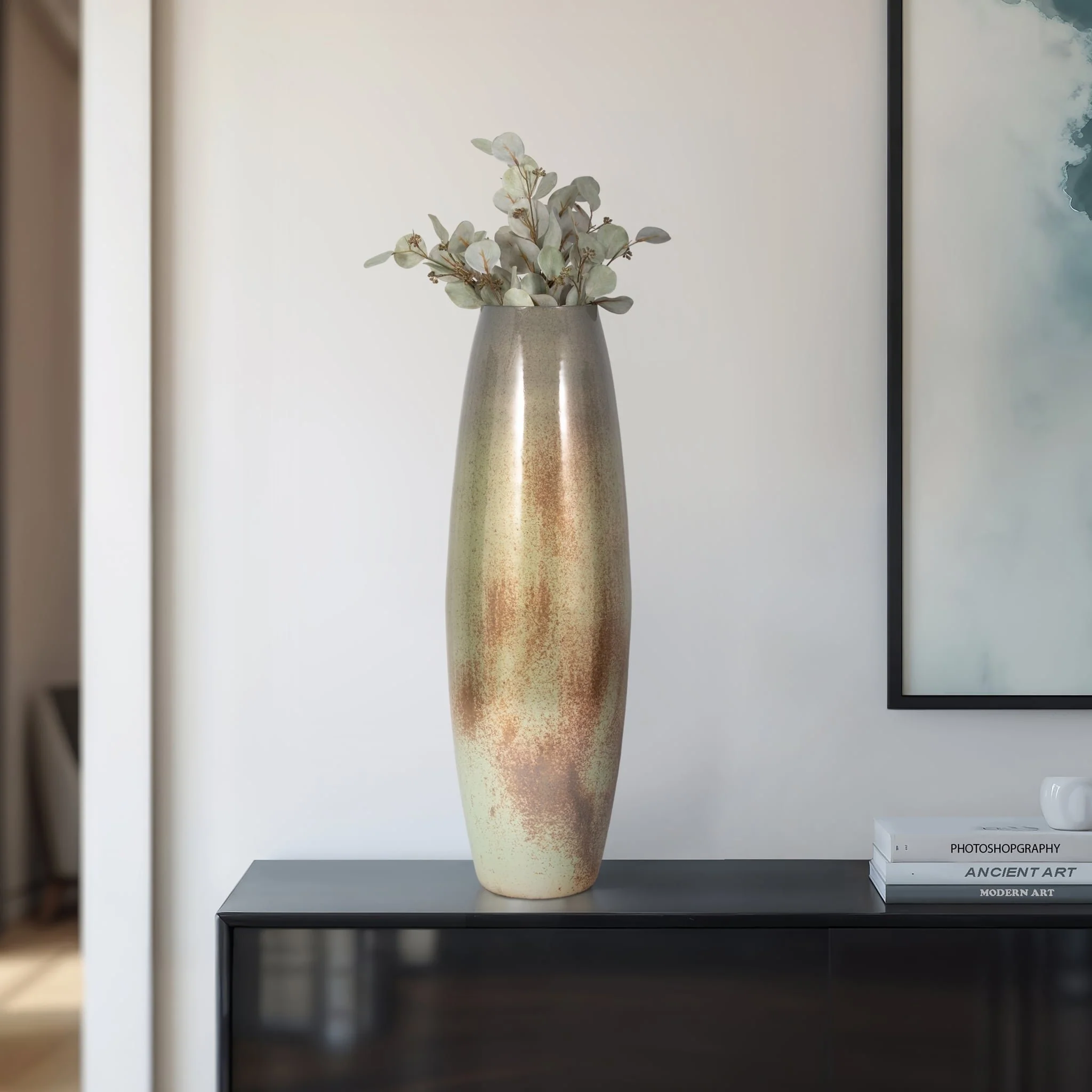 31" Curved Glass Vase Green Mercury Ombre, Multi - Image 10