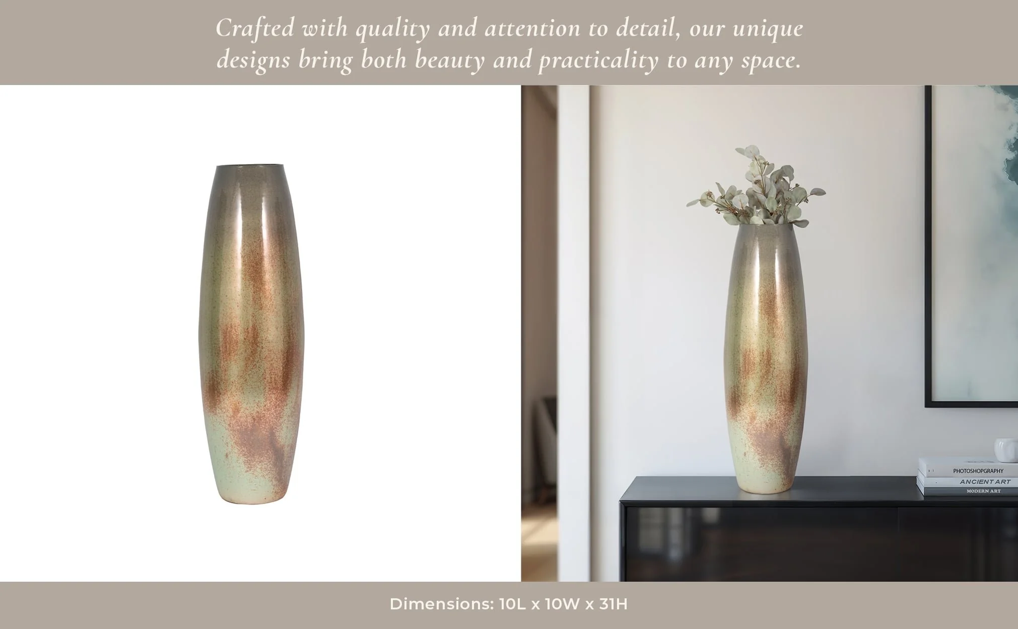 31" Curved Glass Vase Green Mercury Ombre, Multi - Image 11