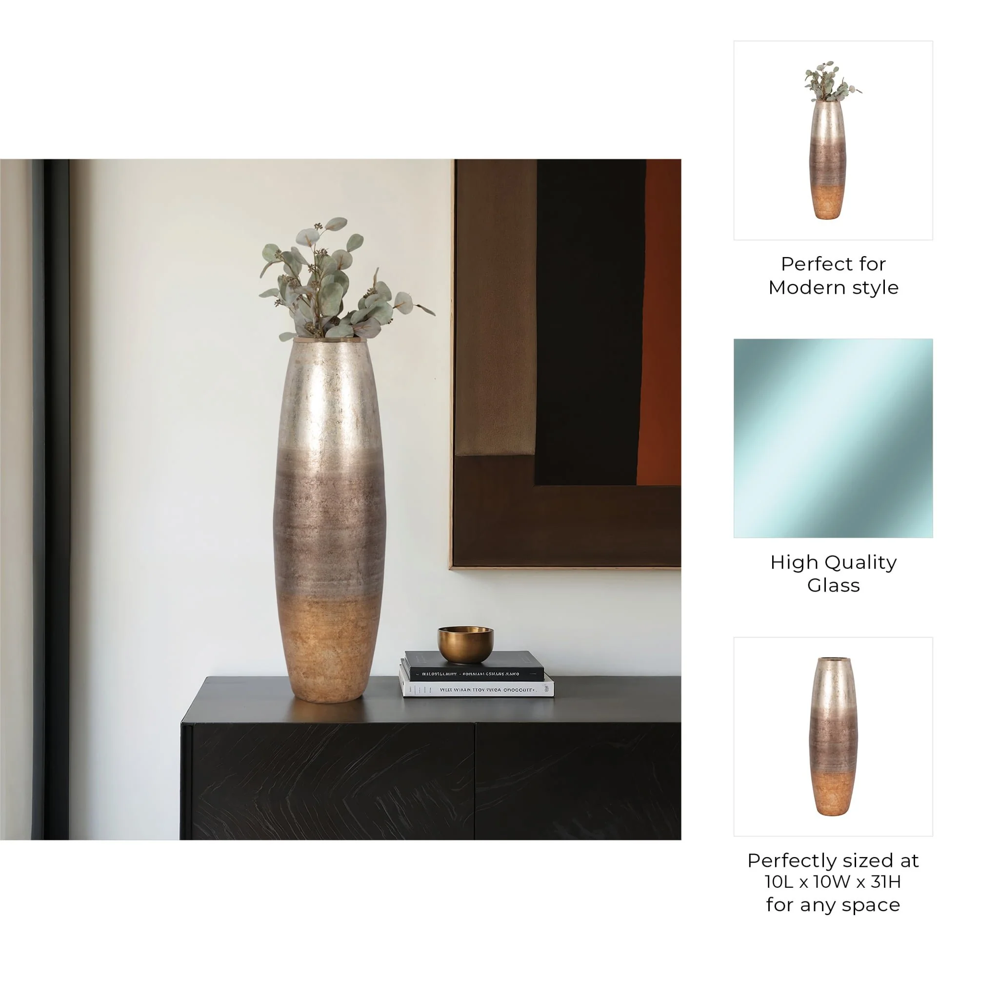 31" Curved Glass Vase Metallic Ombre Finish, Multi - Image 9