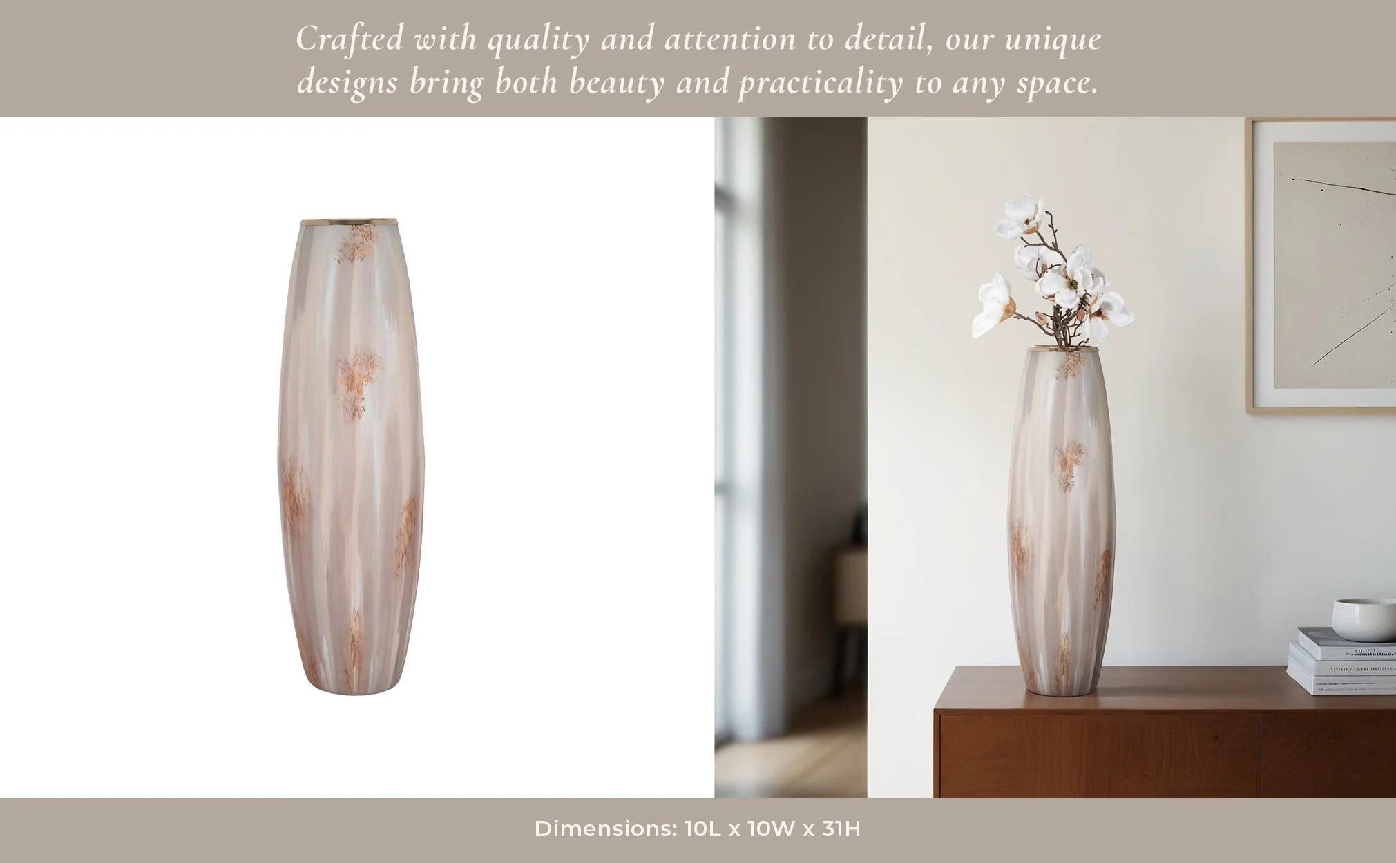 31" Curved Glass Vase Opal Finish, Ivory Multi - Image 11