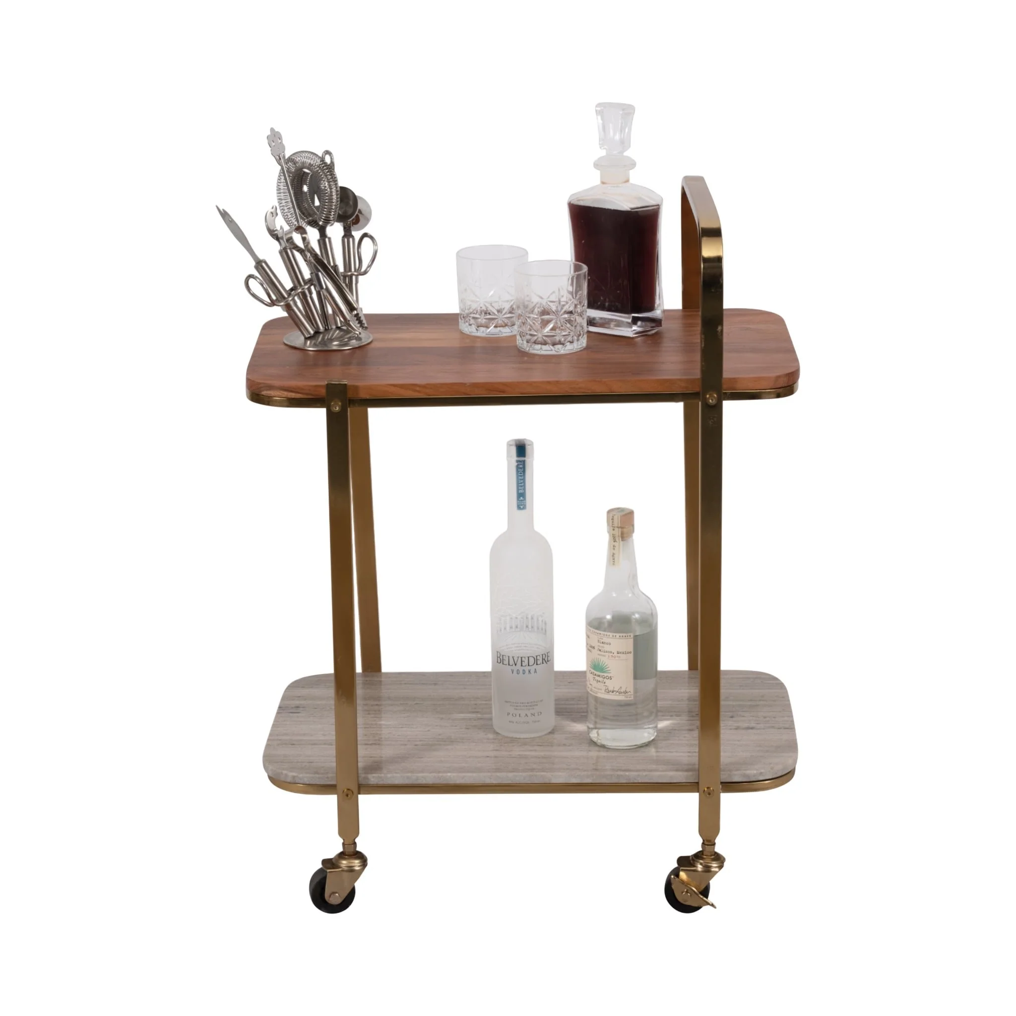 31" Marble Shelf Bar Cart, Gold Kd - Image 2
