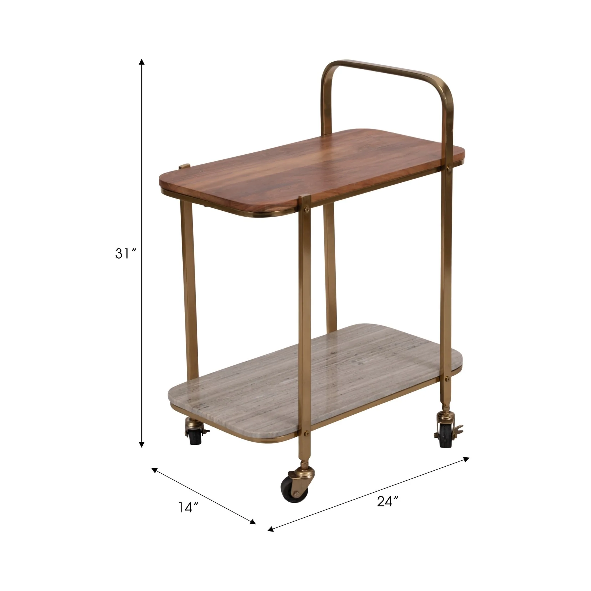 31" Marble Shelf Bar Cart, Gold Kd - Image 8