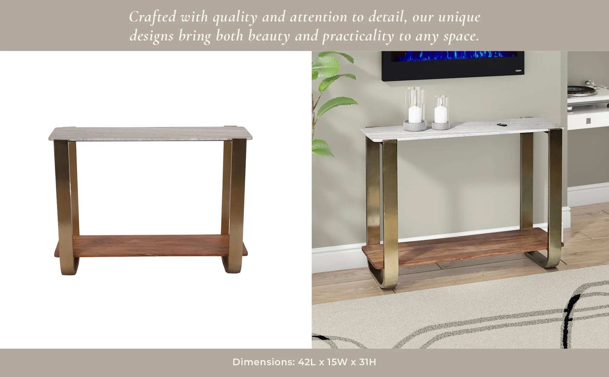 31" Marble Top Console, Gold Kd - Image 10