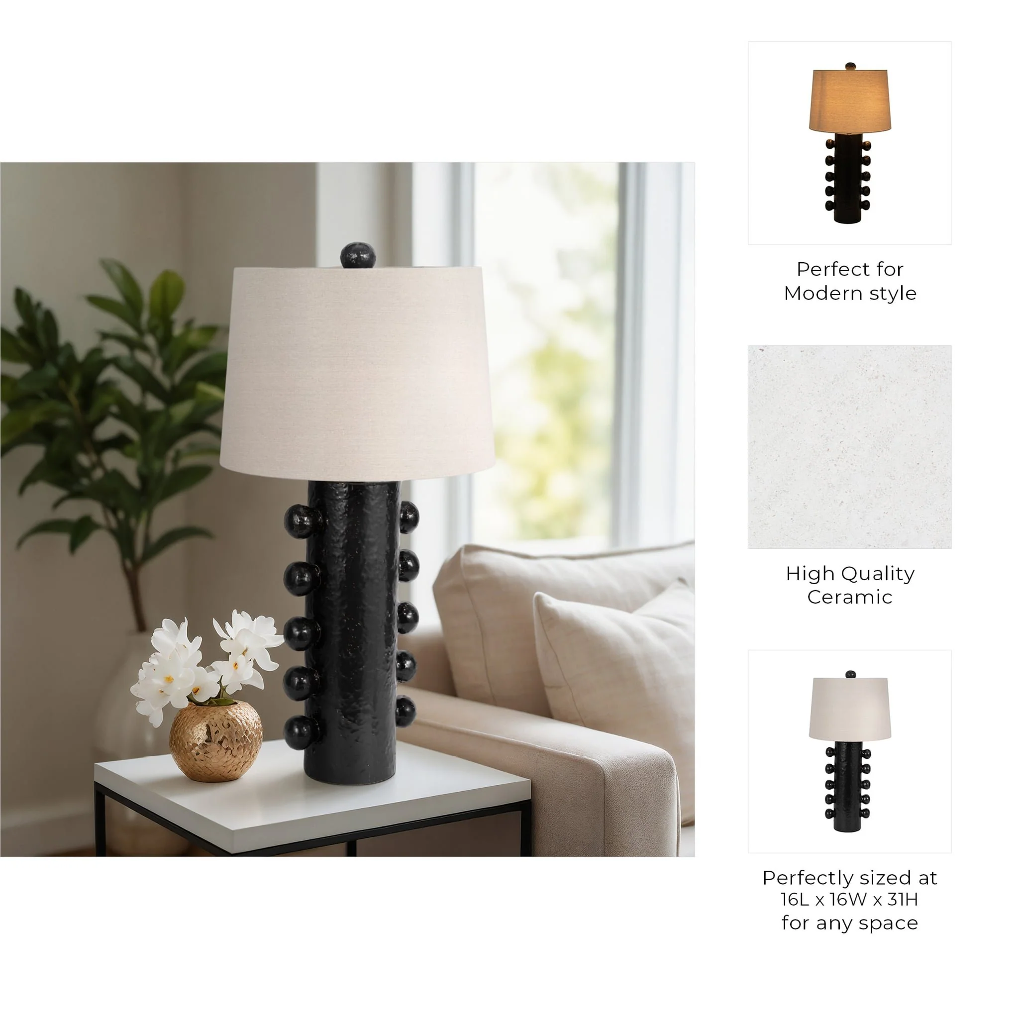 31" Tall Knobby Table Lamp, Black - Image 8