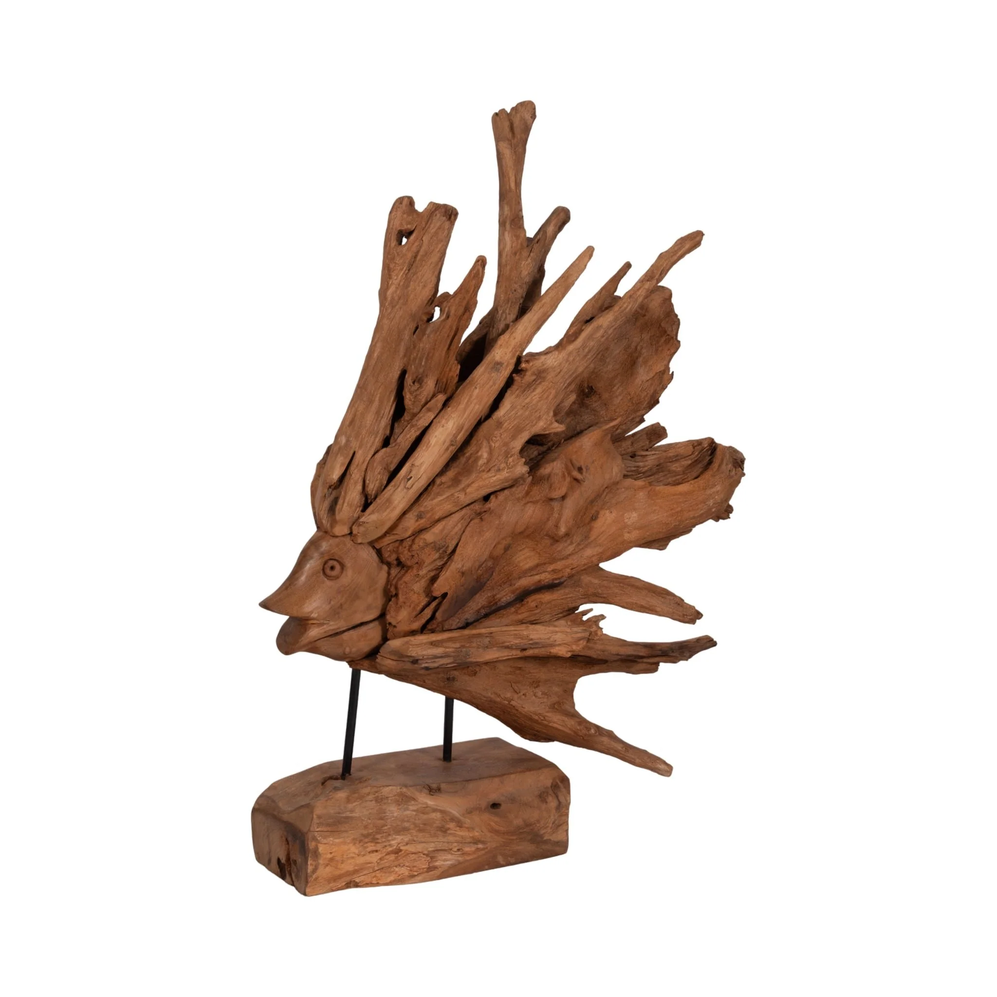 31" Teak Wood Fish On Stand, Light Natural - Image 2