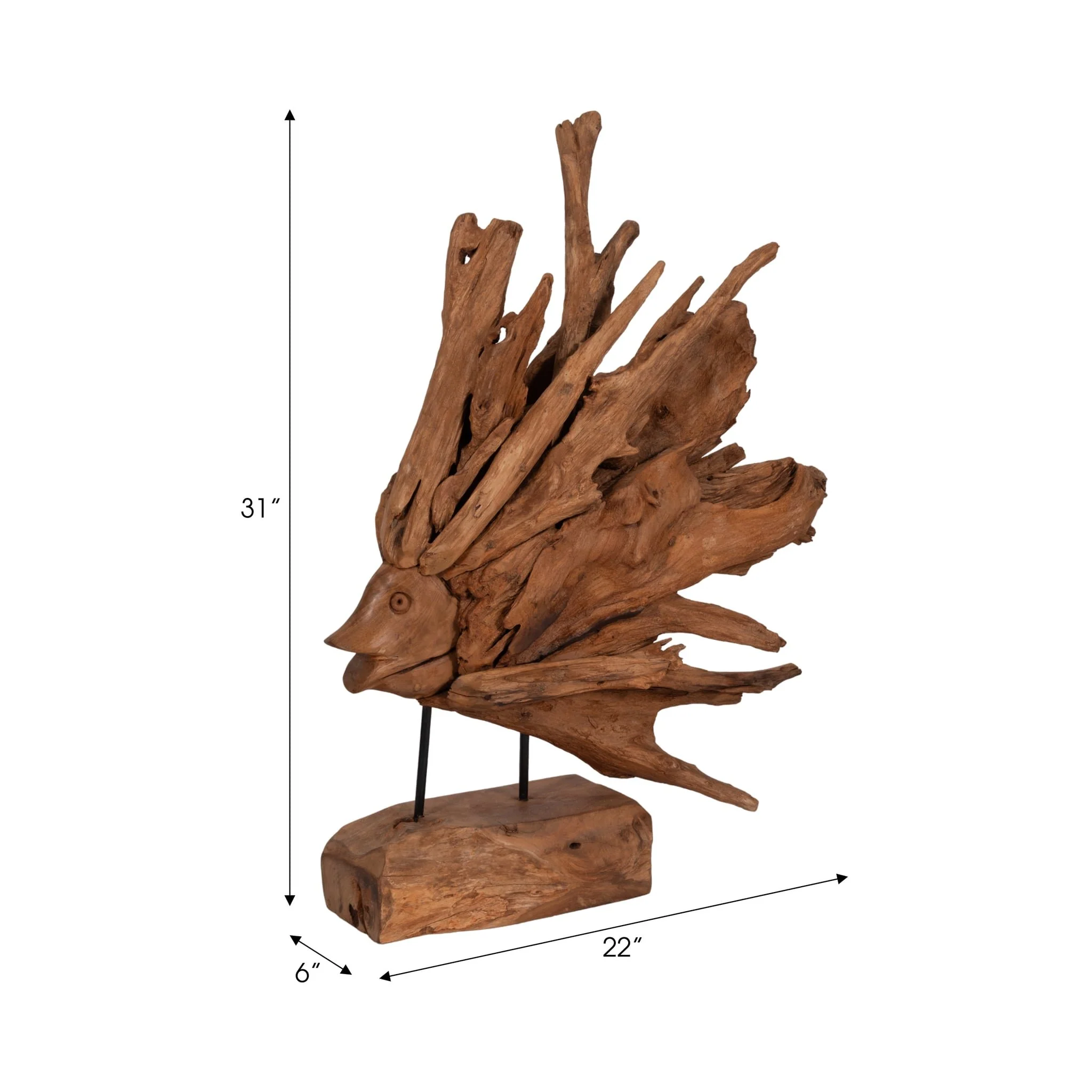 31" Teak Wood Fish On Stand, Light Natural - Image 8
