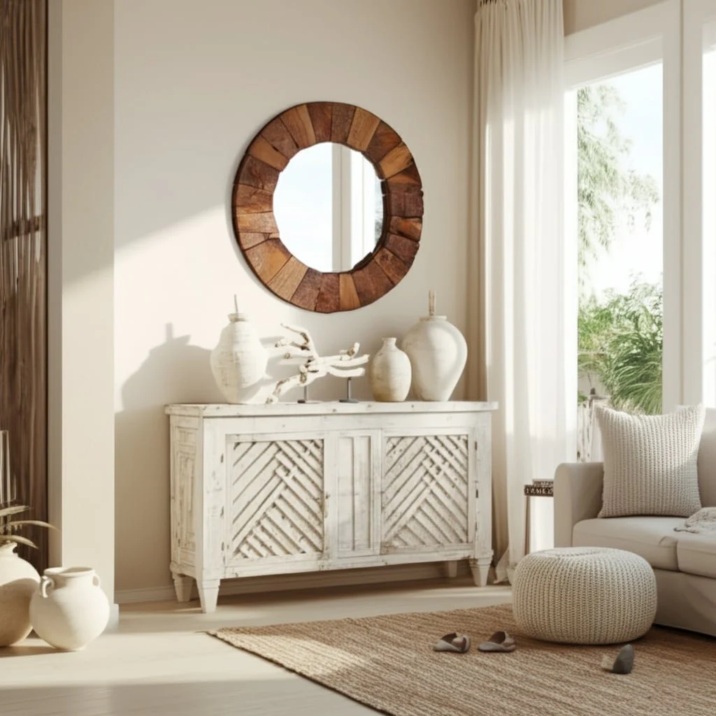 31x31" Teakwood Framed Mirror, Natural - Image 7