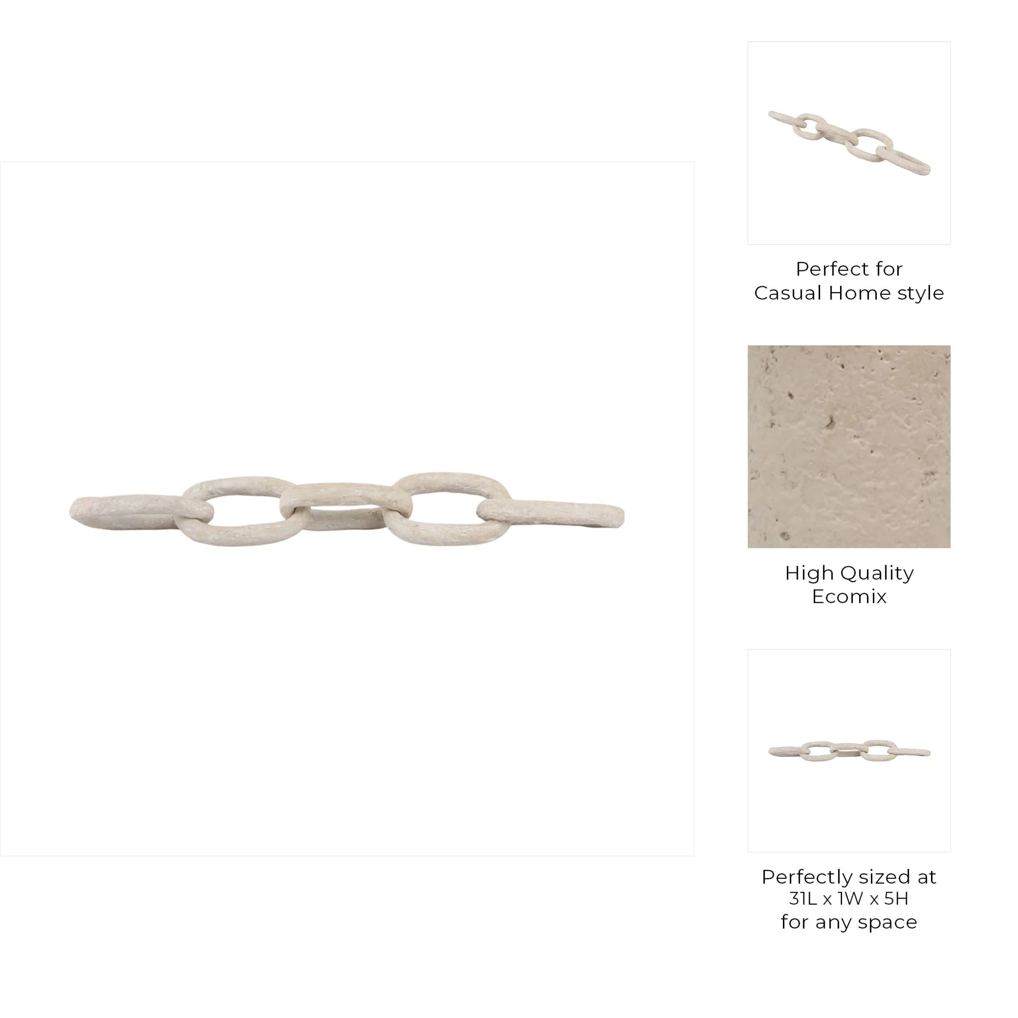 31x5" Paper Mache 5-link Chain, White - Image 8