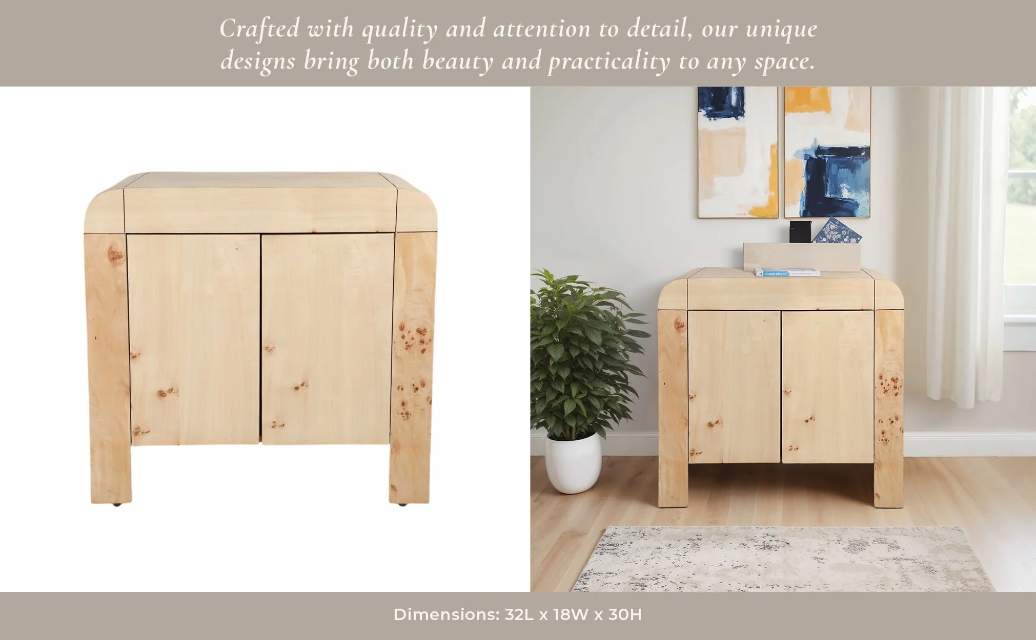 32" Burl Wood Cabinet, Natural - Image 12