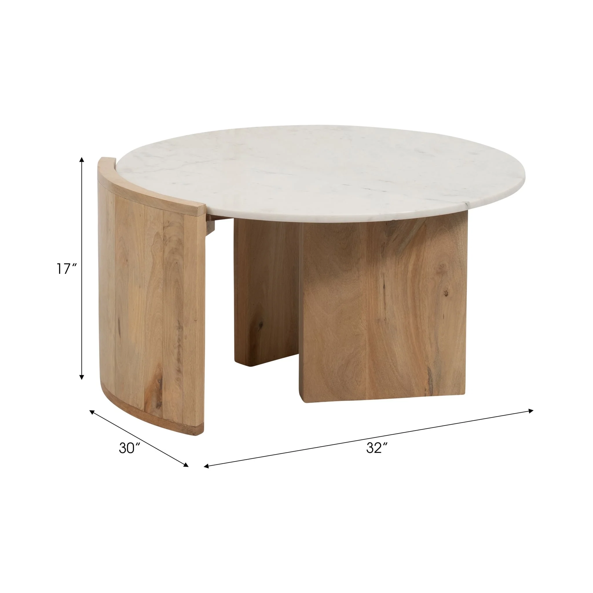 32" Marble Top Mango Coffee Table, Wht/nat Kd - Image 7