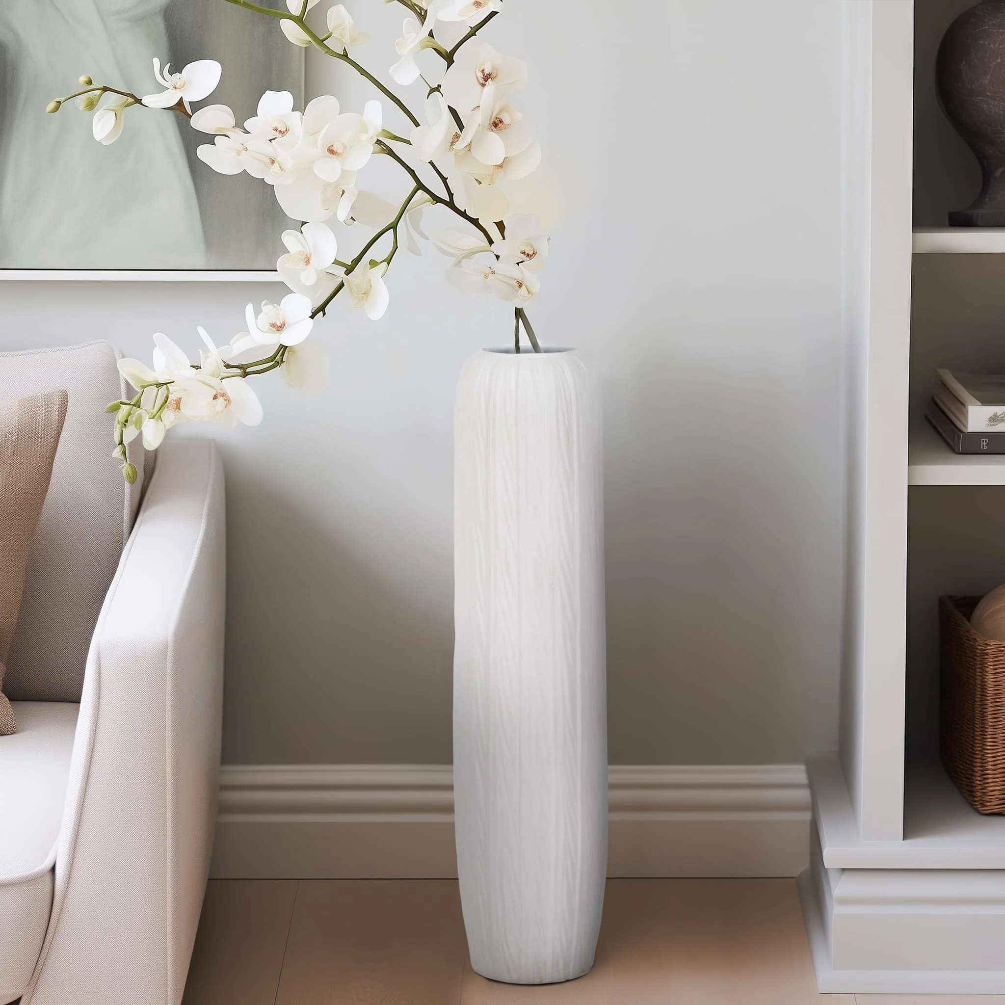 32" Rough Cylinder Floor Vase, White - Image 9
