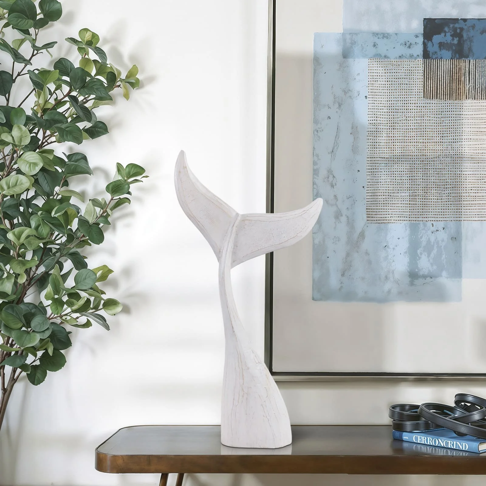 32" Wood Whale Tail Decor, Wht - Image 10