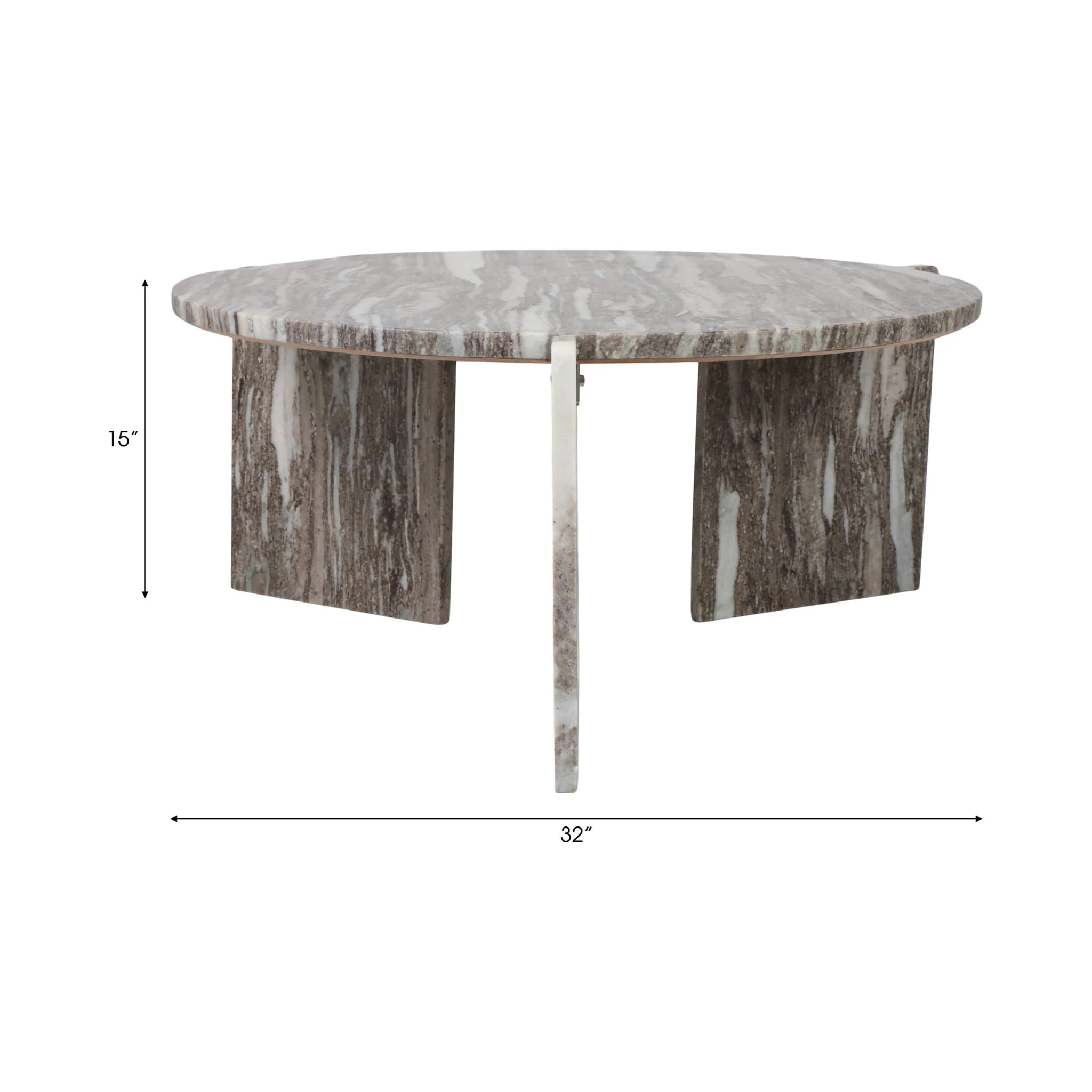 32x15" 3-leg Marble Coffee Table, Grey Kd - Image 8
