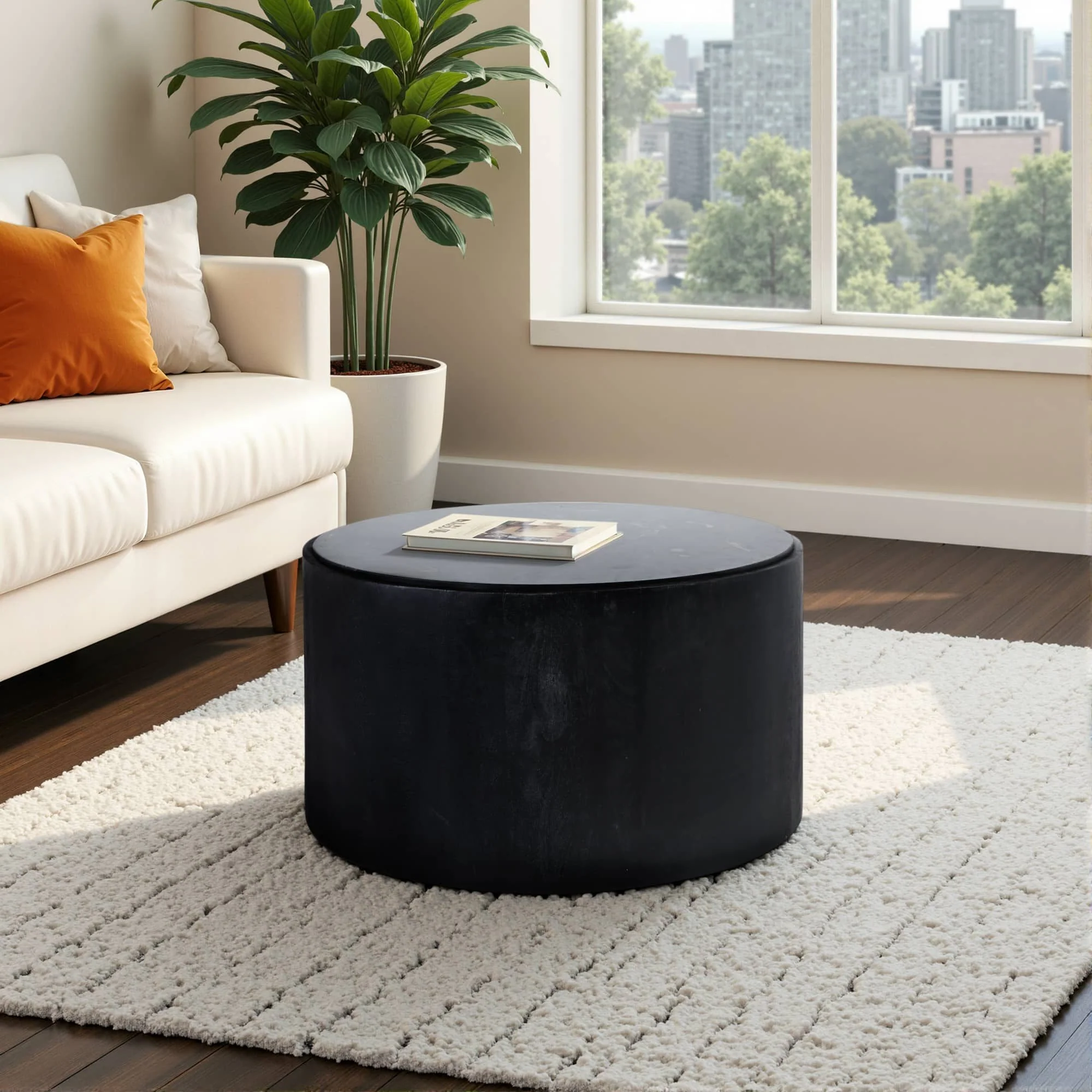 32x17 Marble Inlay Rnd Coffee Table, Blk/wht - Image 10