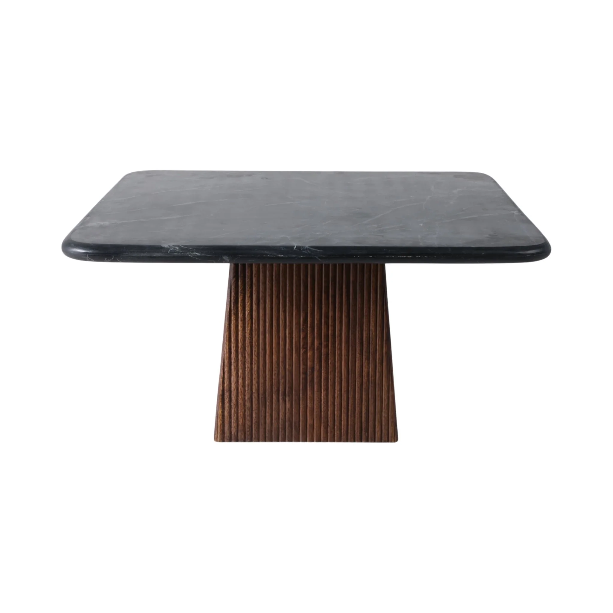 32x17 Ribbed Base Coffee Table Marble Top, Blk/bwn - Image 3
