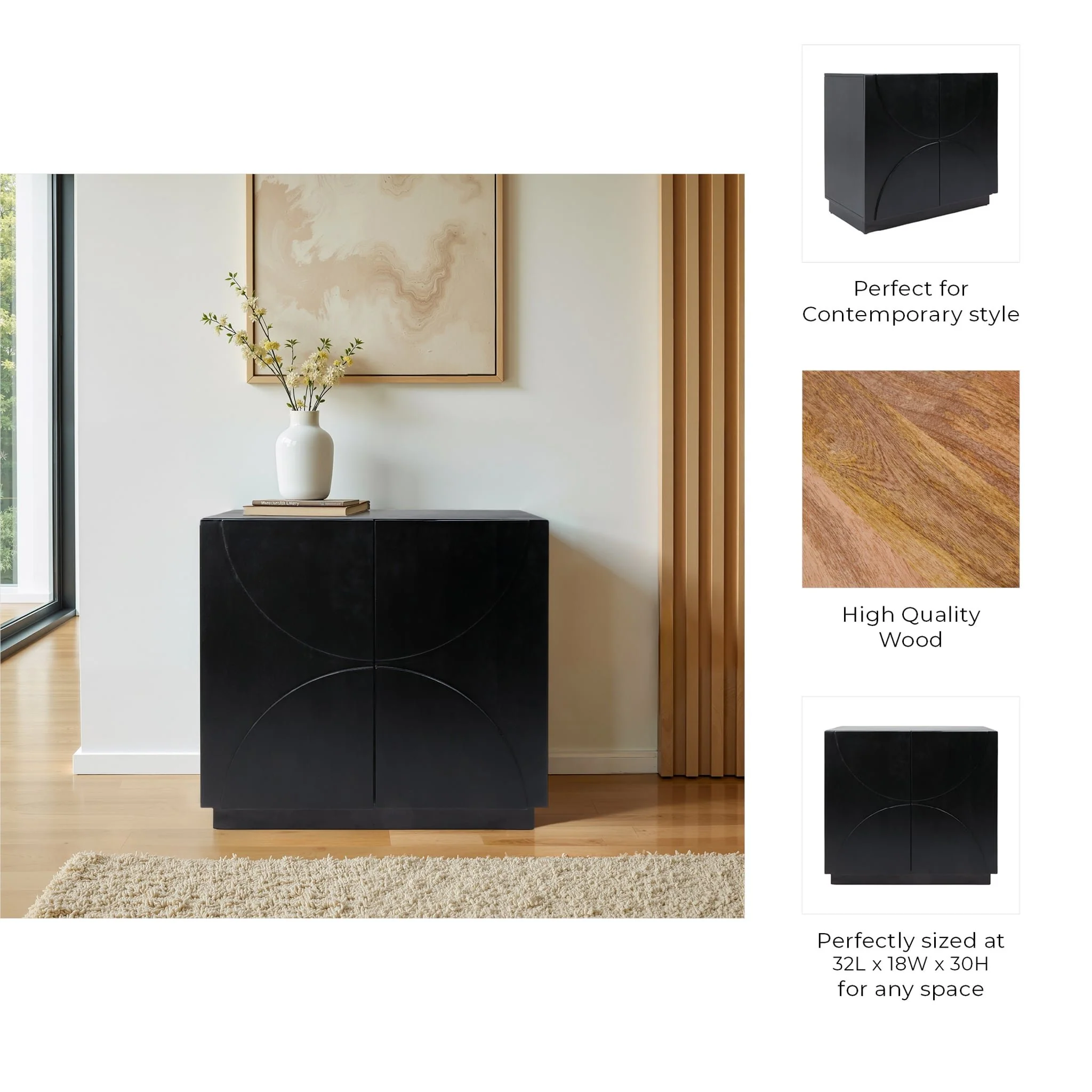 32x30" Half Circle 2-door Cabinet, Black - Image 9