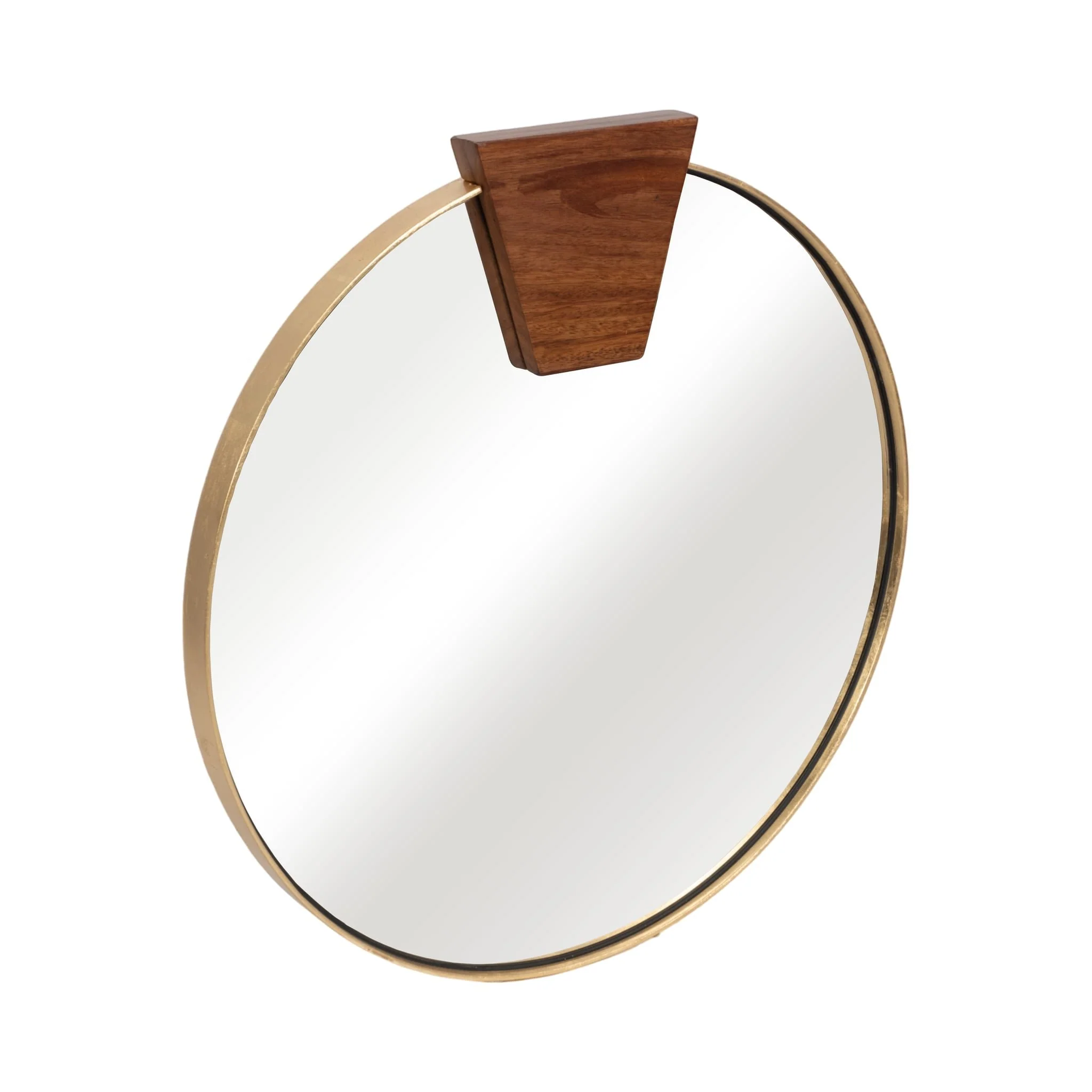 32x32 Round Wood Piece Mirror, Gold - Image 2