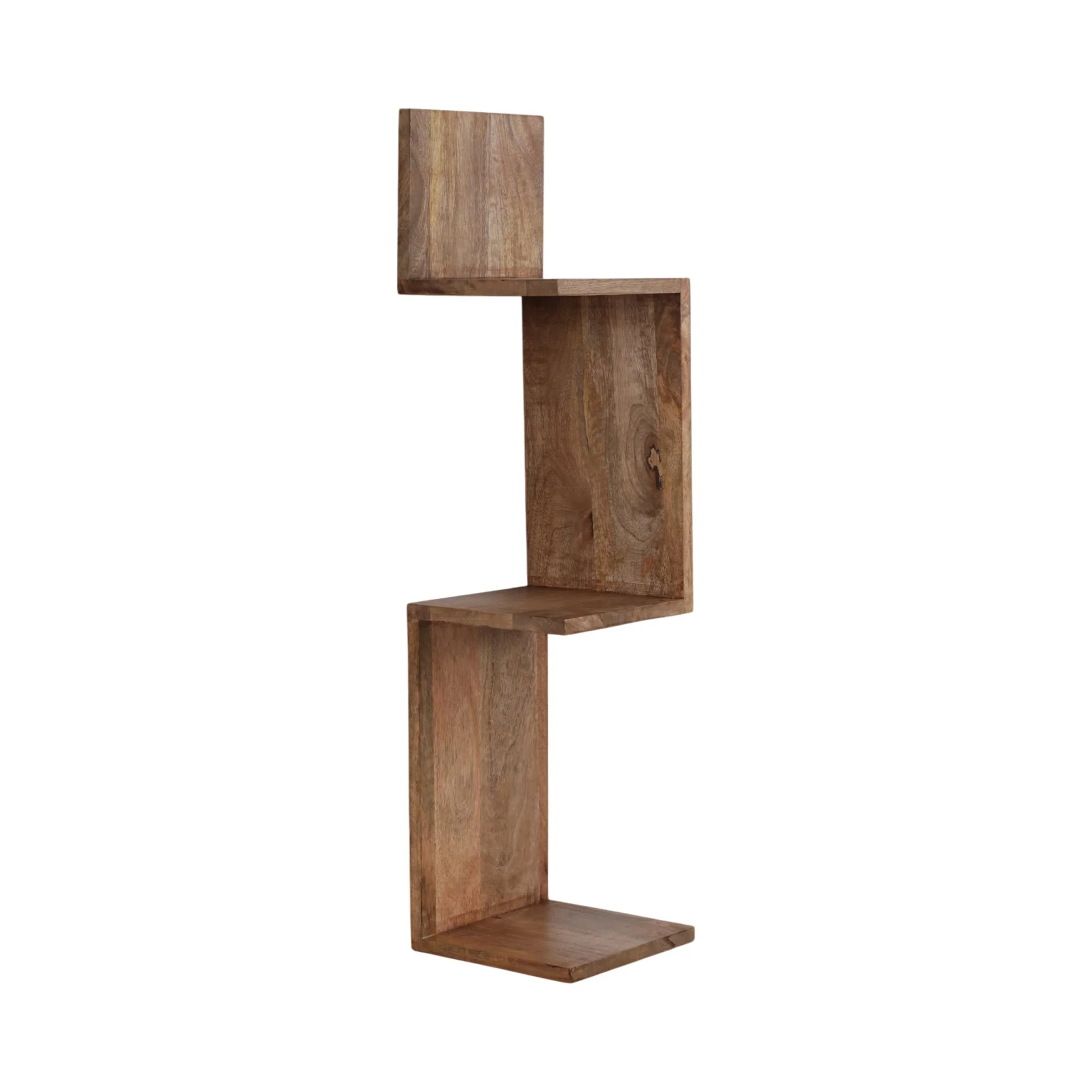 33" Mango Zig Zag Corner Wall Shelf, Brown - Image 2