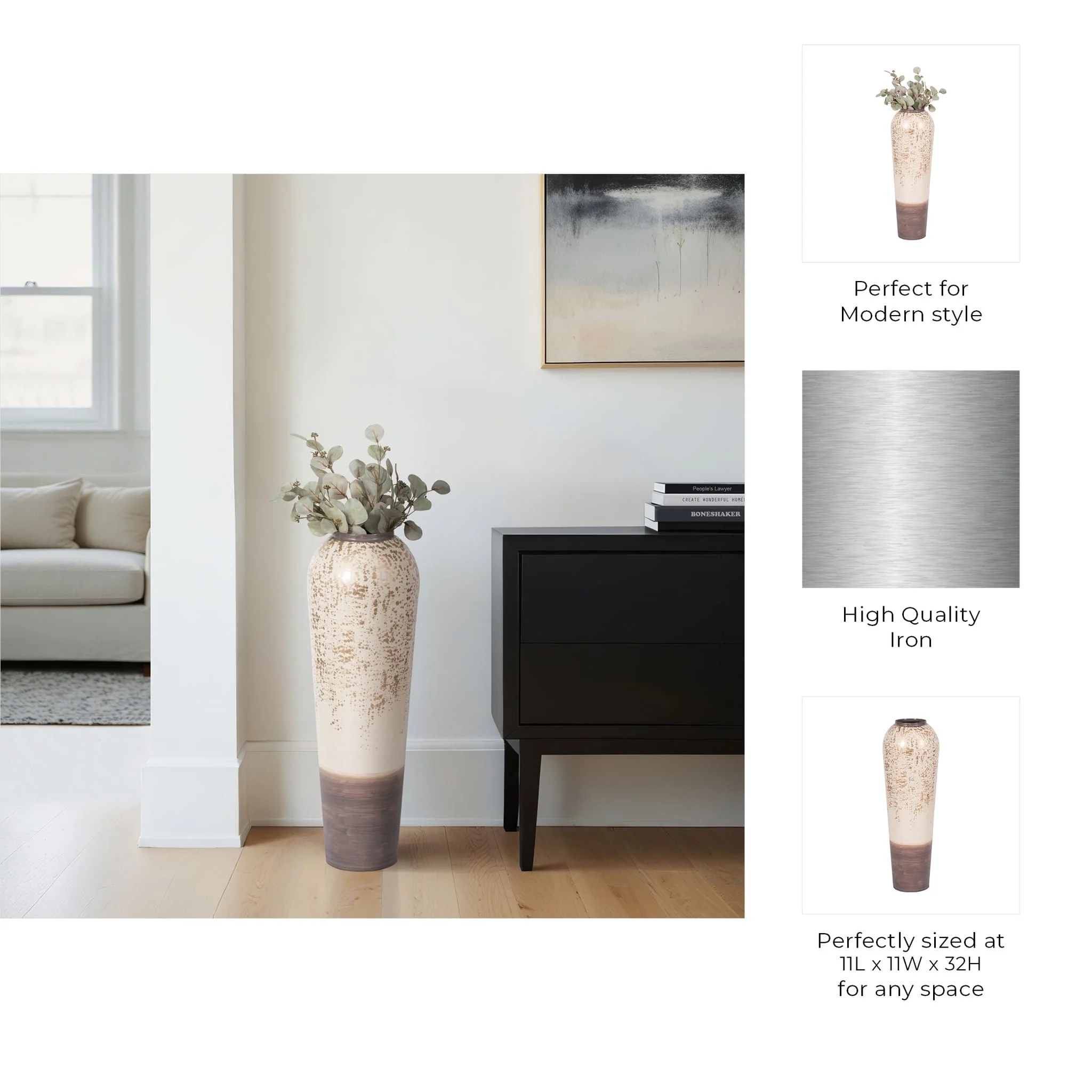 33" Opulence Metal Floor Vase, Grey Multi - Image 8