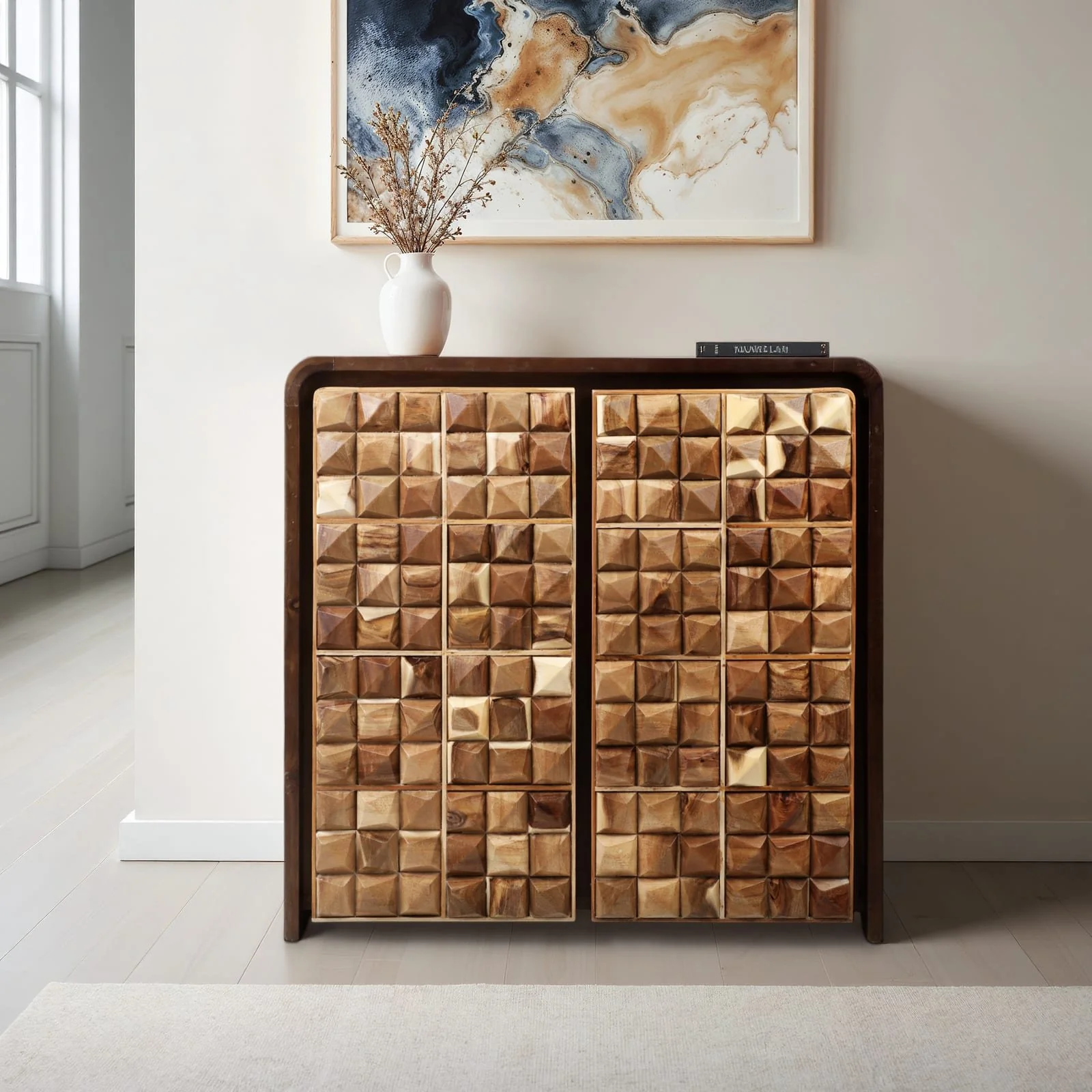 33" Teakwood Geo Detail 2-door Cabinet, Natural - Image 9
