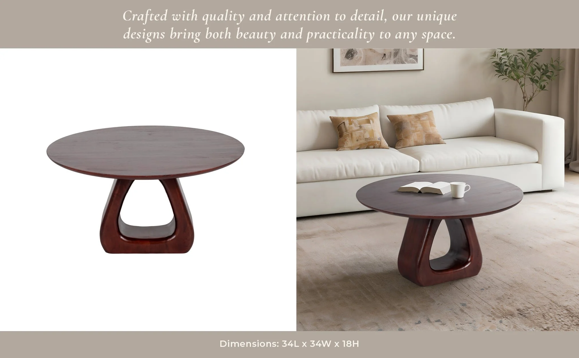 34" Cut-out Base Coffee Table, Walnut - Image 10