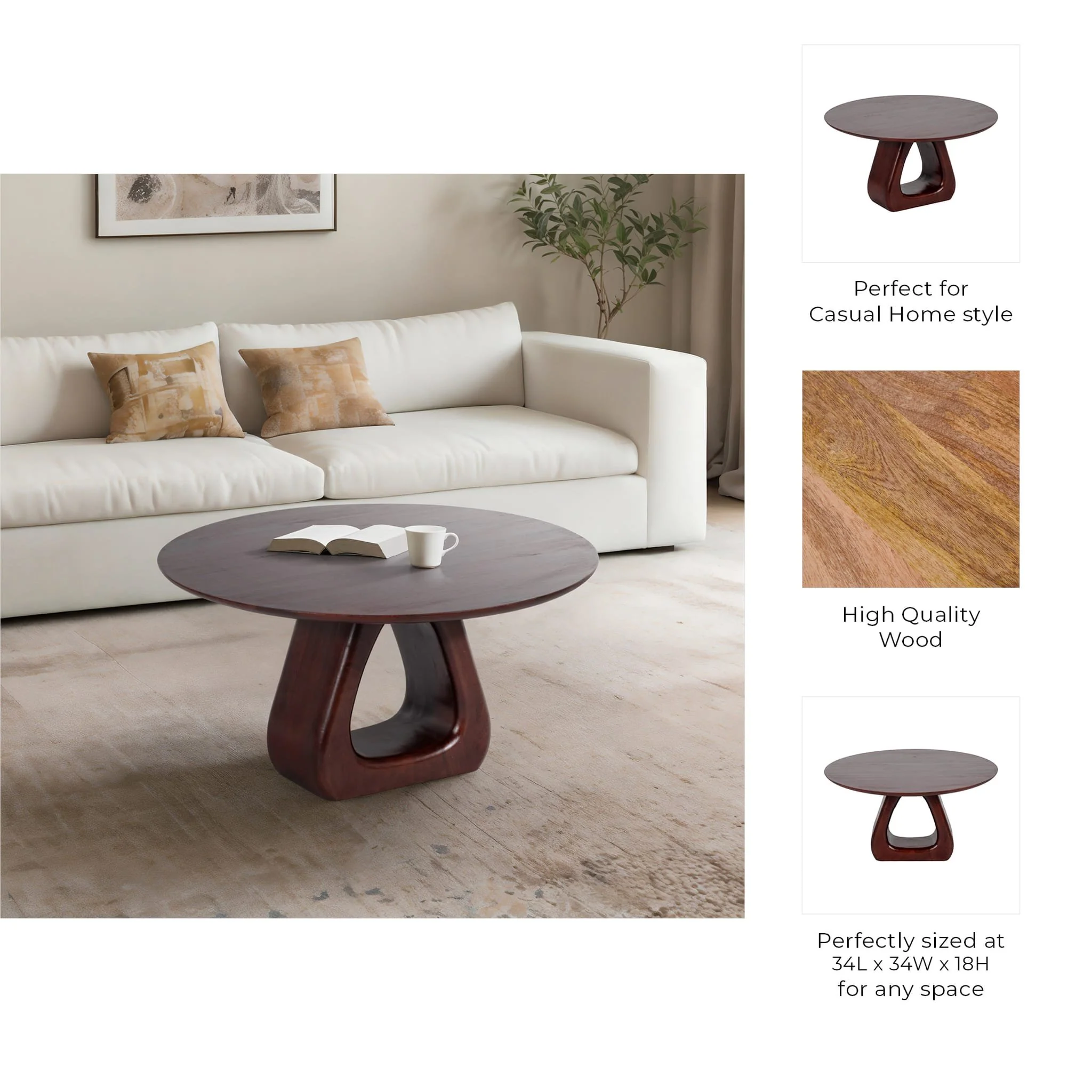34" Cut-out Base Coffee Table, Walnut - Image 8