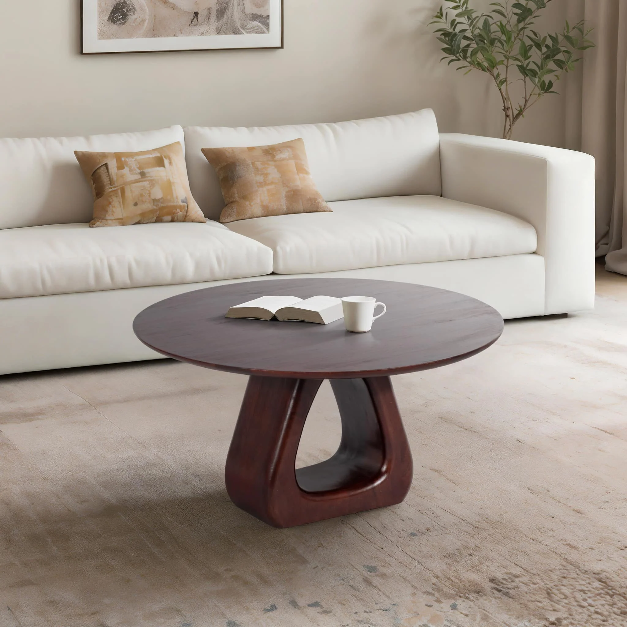 34" Cut-out Base Coffee Table, Walnut - Image 9