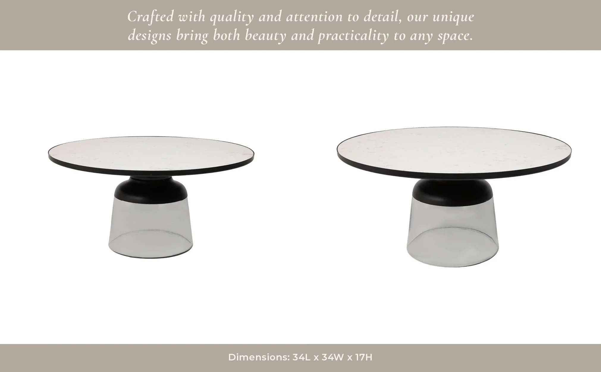 34" Glass Coffee Table Marble Top, White/clear, Kd - Image 12
