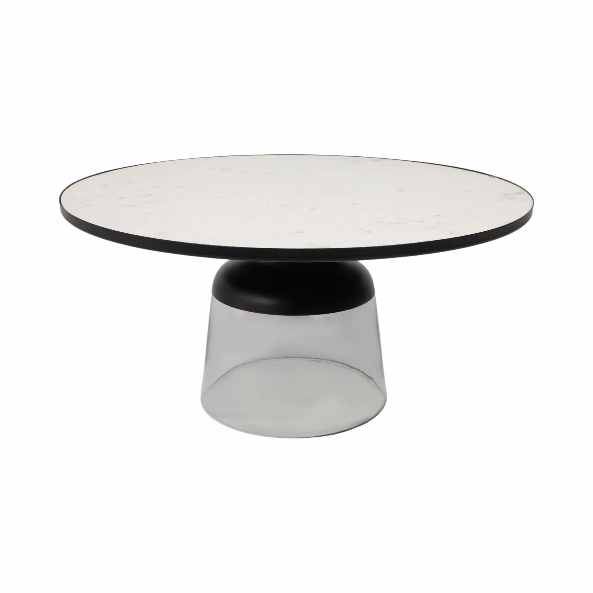 34" Glass Coffee Table Marble Top, White/clear, Kd - Image 2