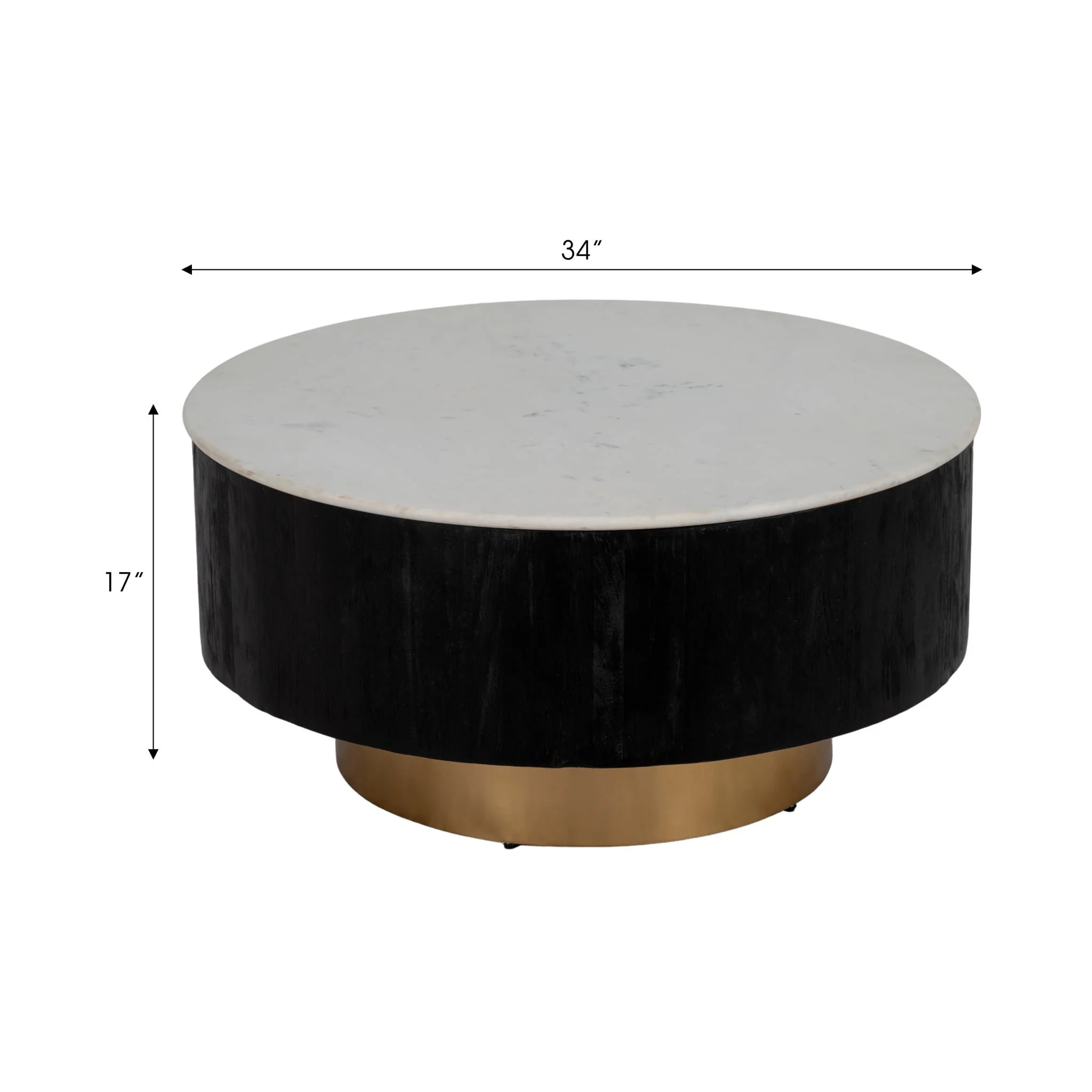 34" Gold Pedestal Coffee Table Marble Top, Wht/blk - Image 7