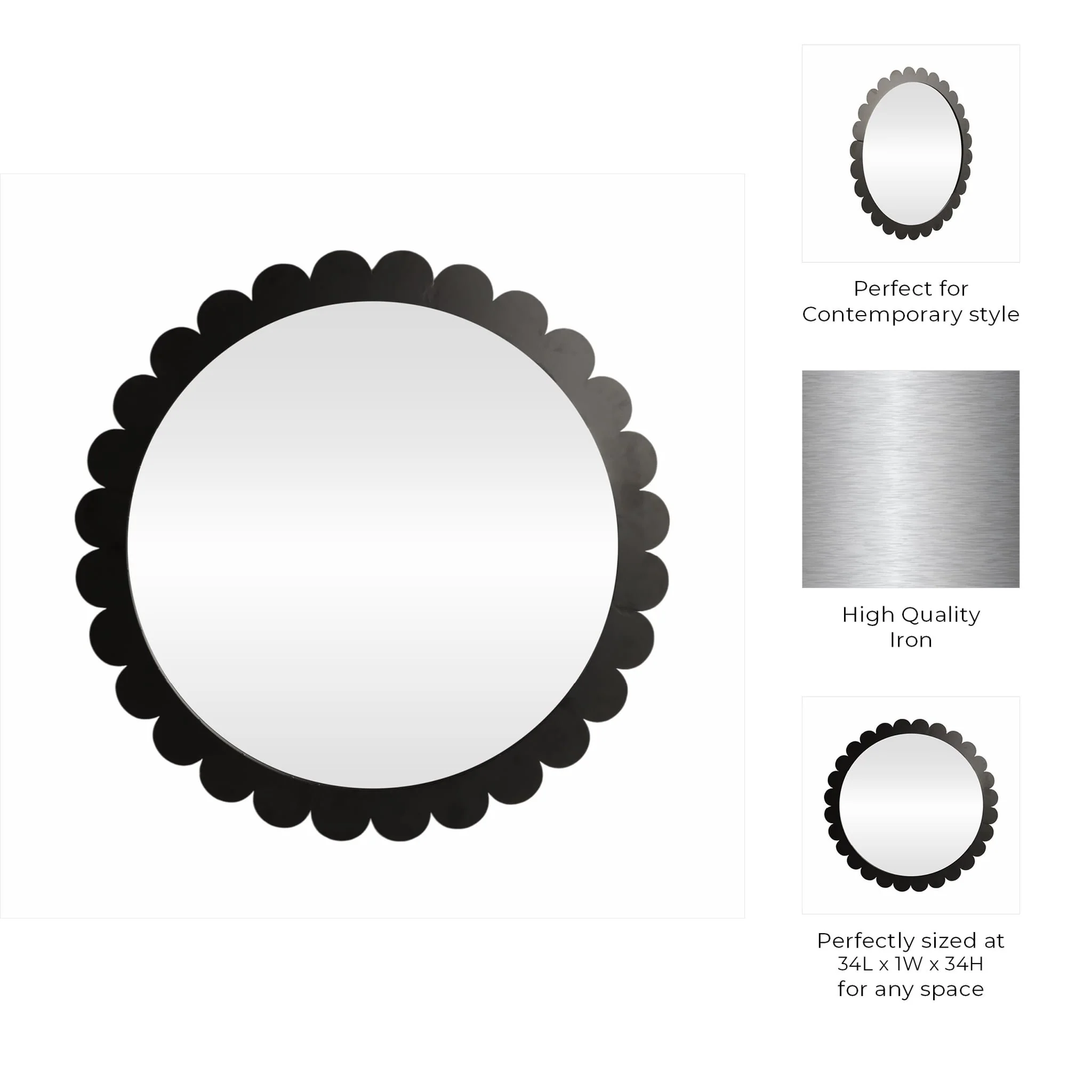 34" Scallop Border Mirror, Black - Image 8