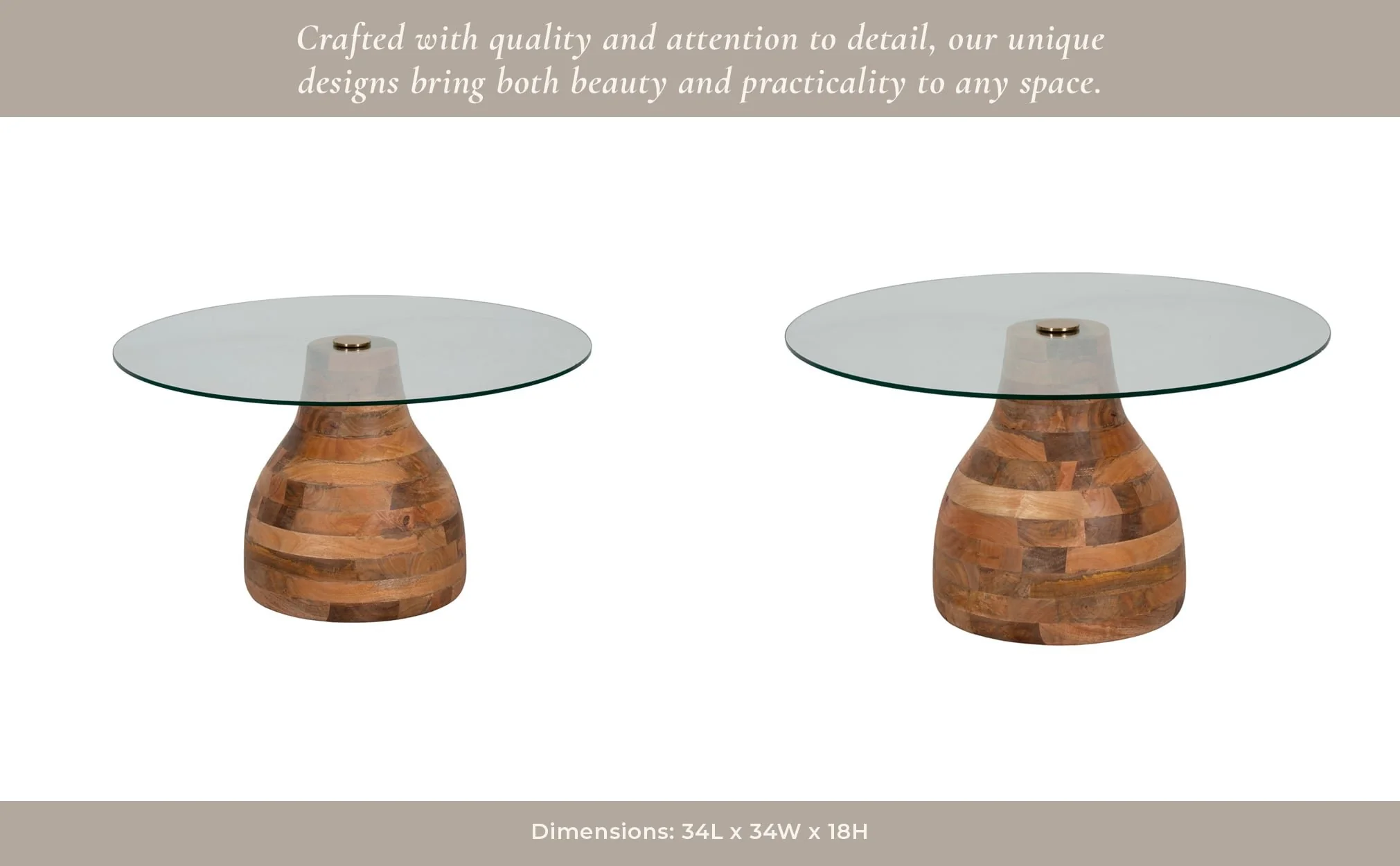 34" Striped Wood Coffee Table With Glass Top, Natu - Image 13