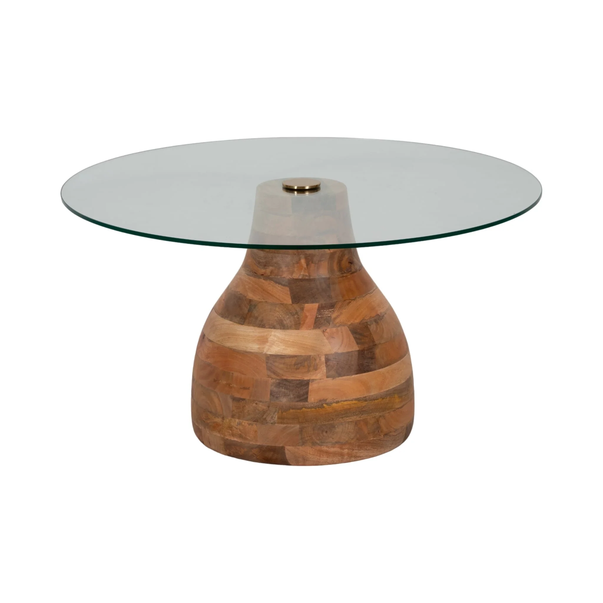 34" Striped Wood Coffee Table With Glass Top, Natu - Image 2