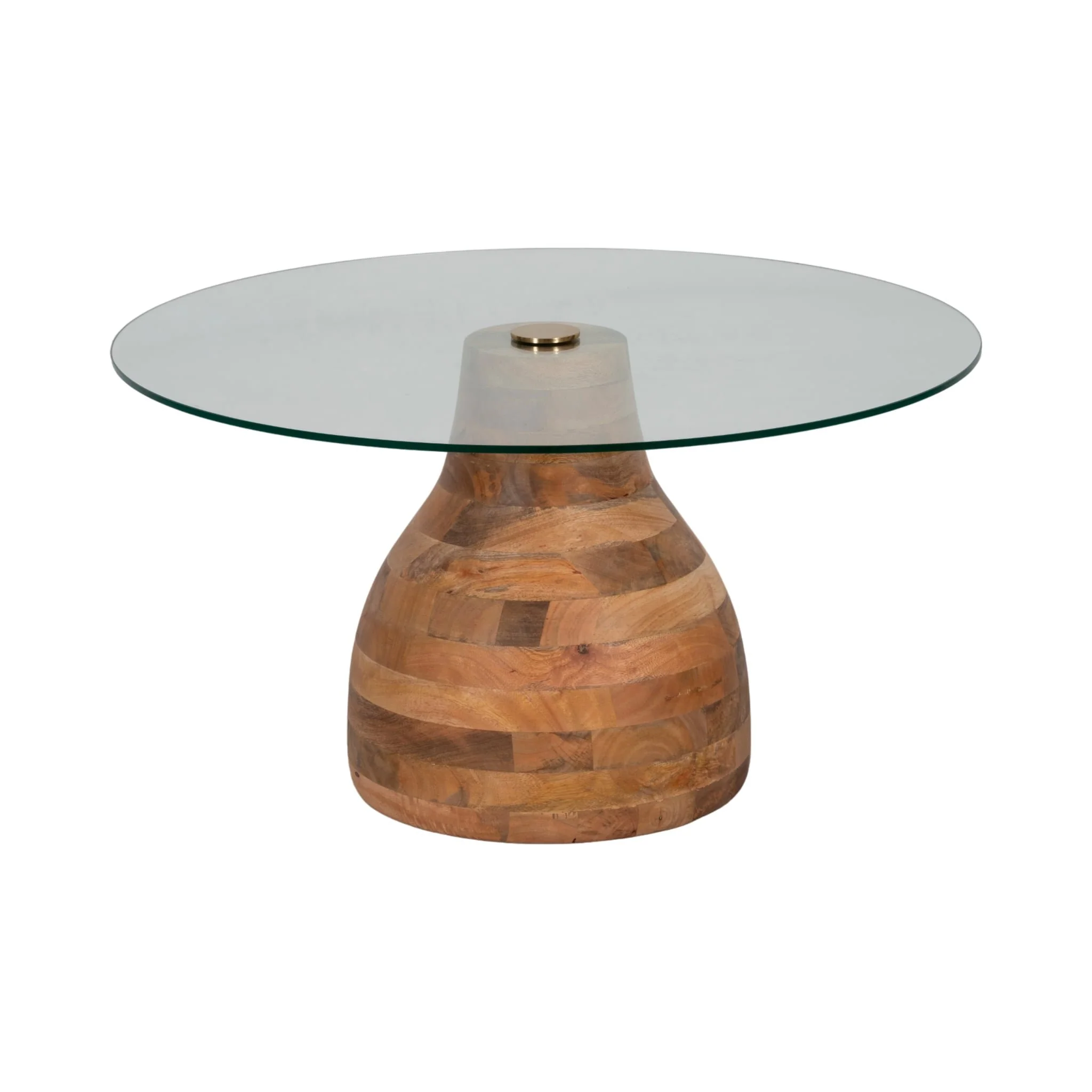 34" Striped Wood Coffee Table With Glass Top, Natu - Image 3