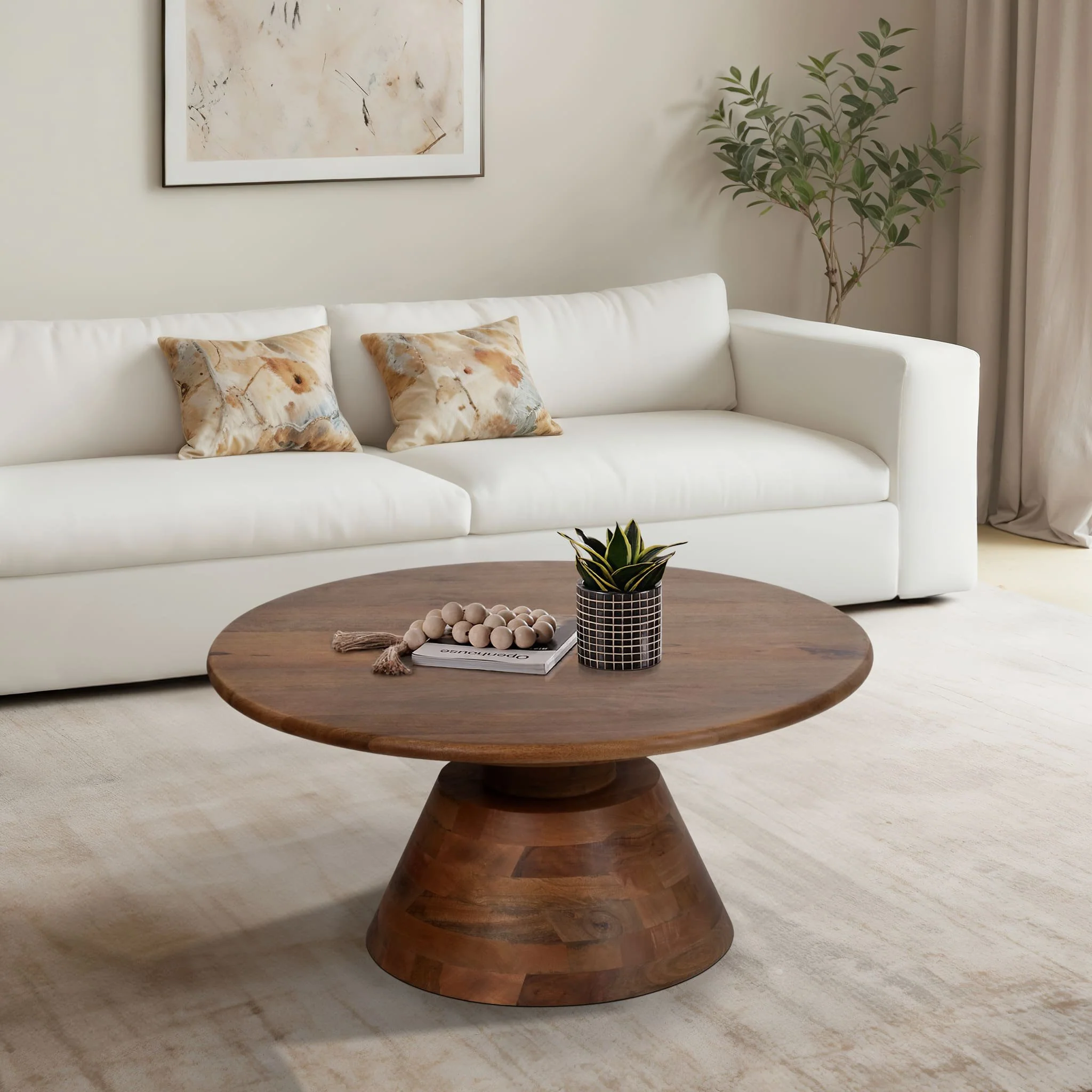 34" Tapered Wood Coffee Table, Natural - Image 9