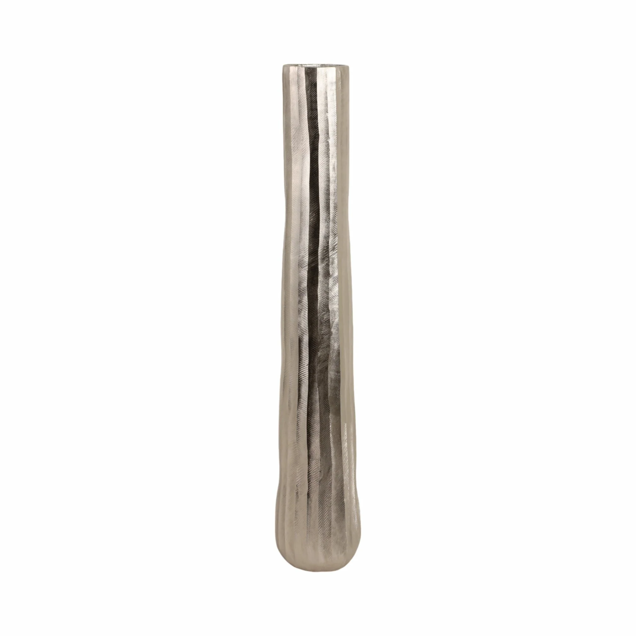 35" Rounded Etched Metal Floor Vase, Silver - Image 2