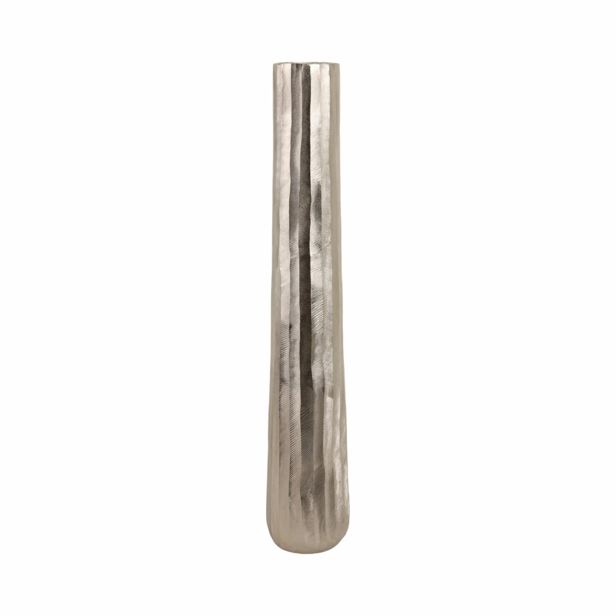 35" Rounded Etched Metal Floor Vase, Silver - Image 3
