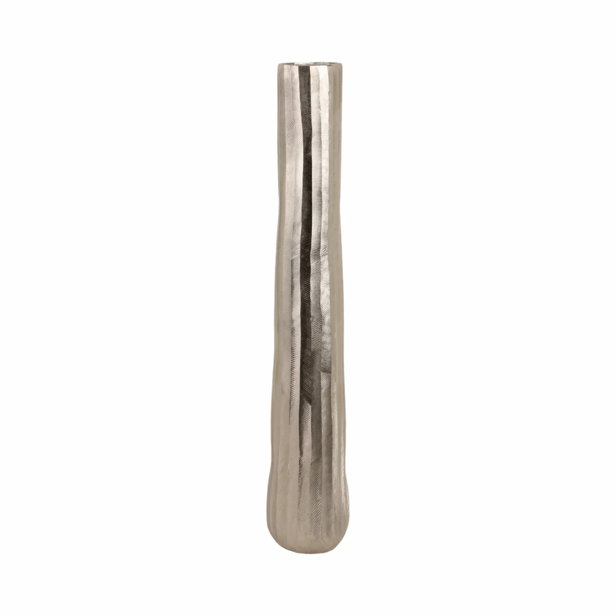 35" Rounded Etched Metal Floor Vase, Silver - Image 4