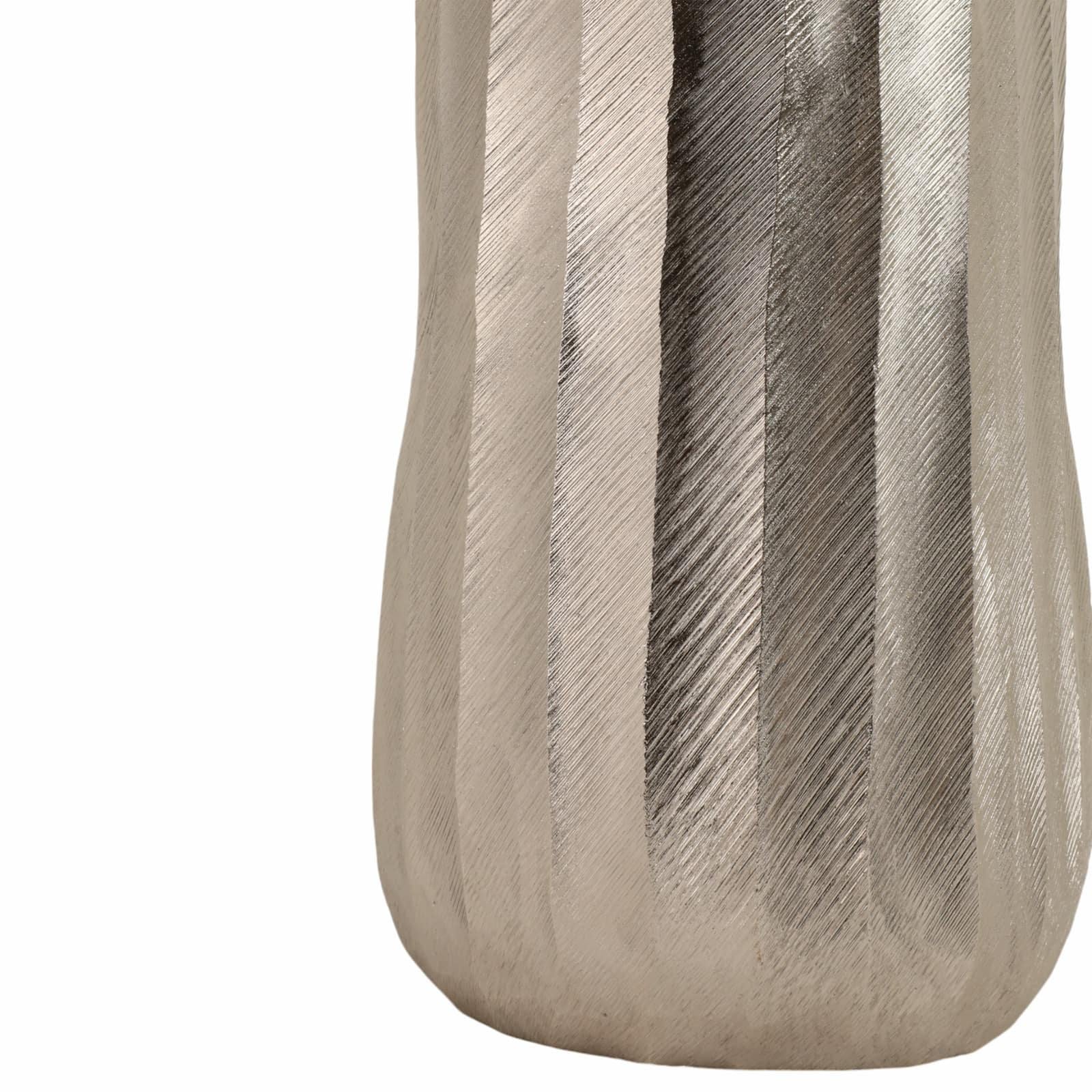 35" Rounded Etched Metal Floor Vase, Silver - Image 5