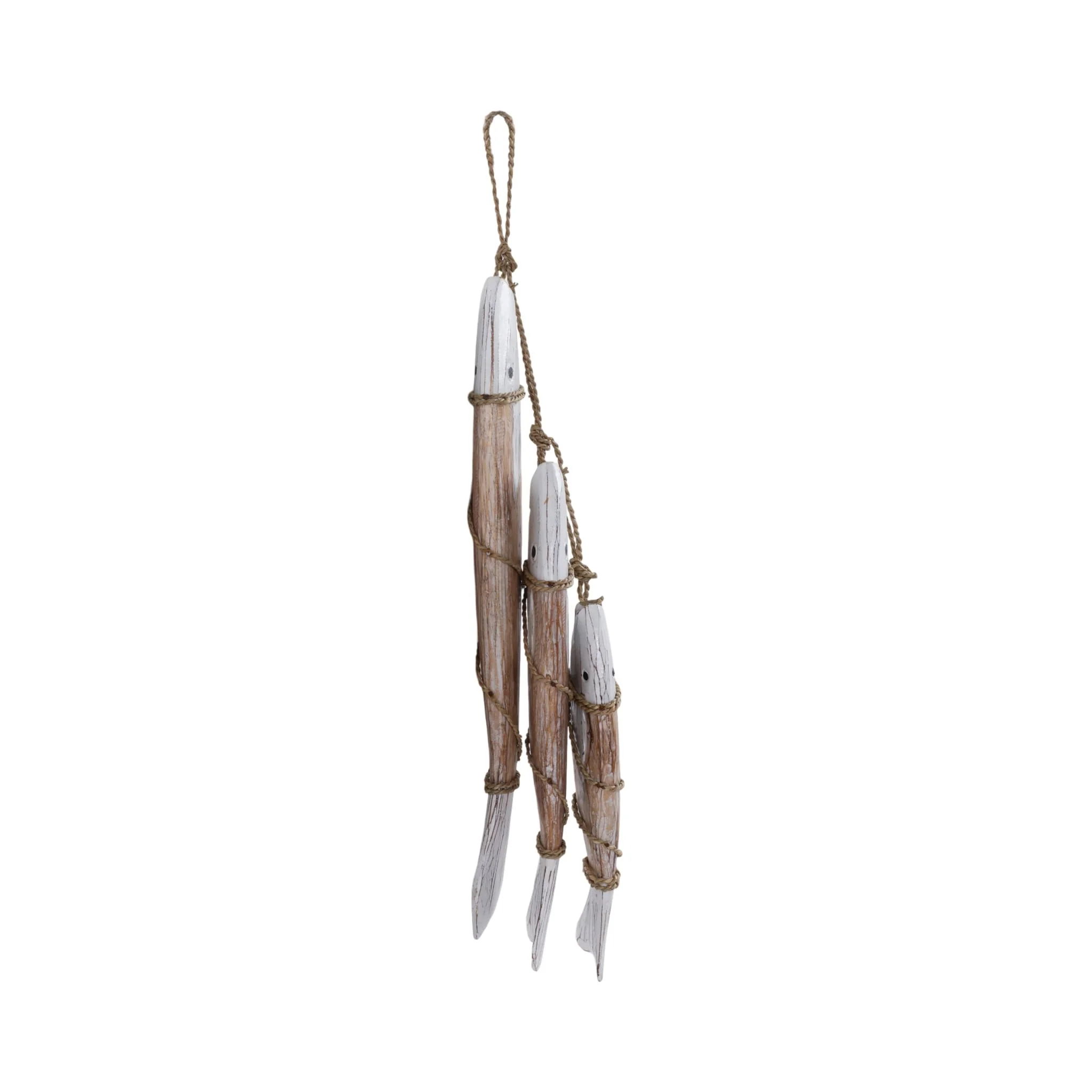 35" Wood 3 Fish On A Rope, Wht/nat - Image 3