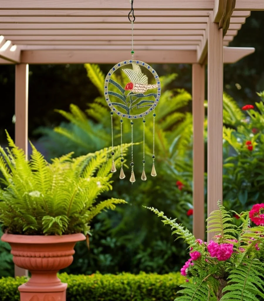 35x12" Beaded Mosaic Hummingbird Chime, Multi - Image 12