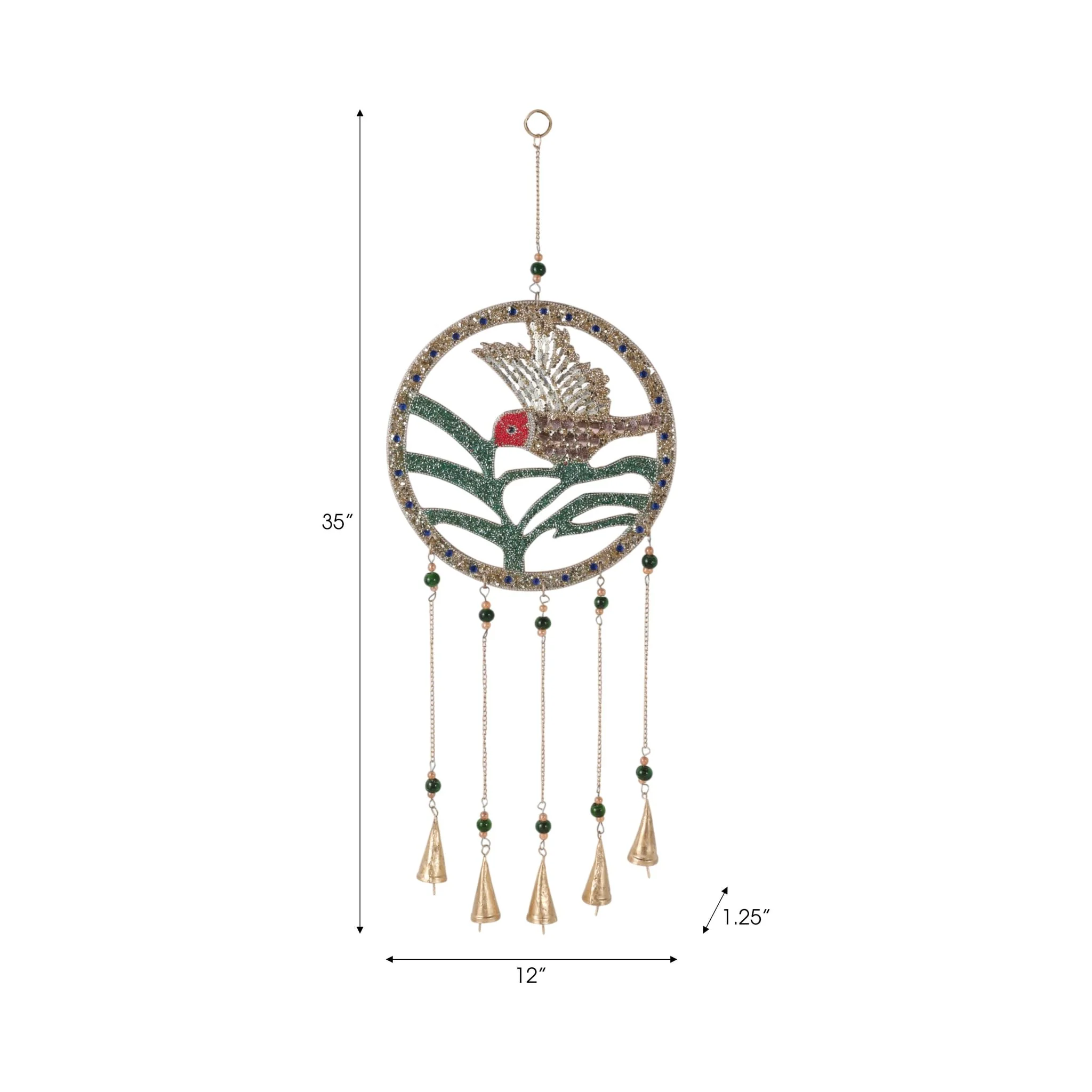 35x12" Beaded Mosaic Hummingbird Chime, Multi - Image 9
