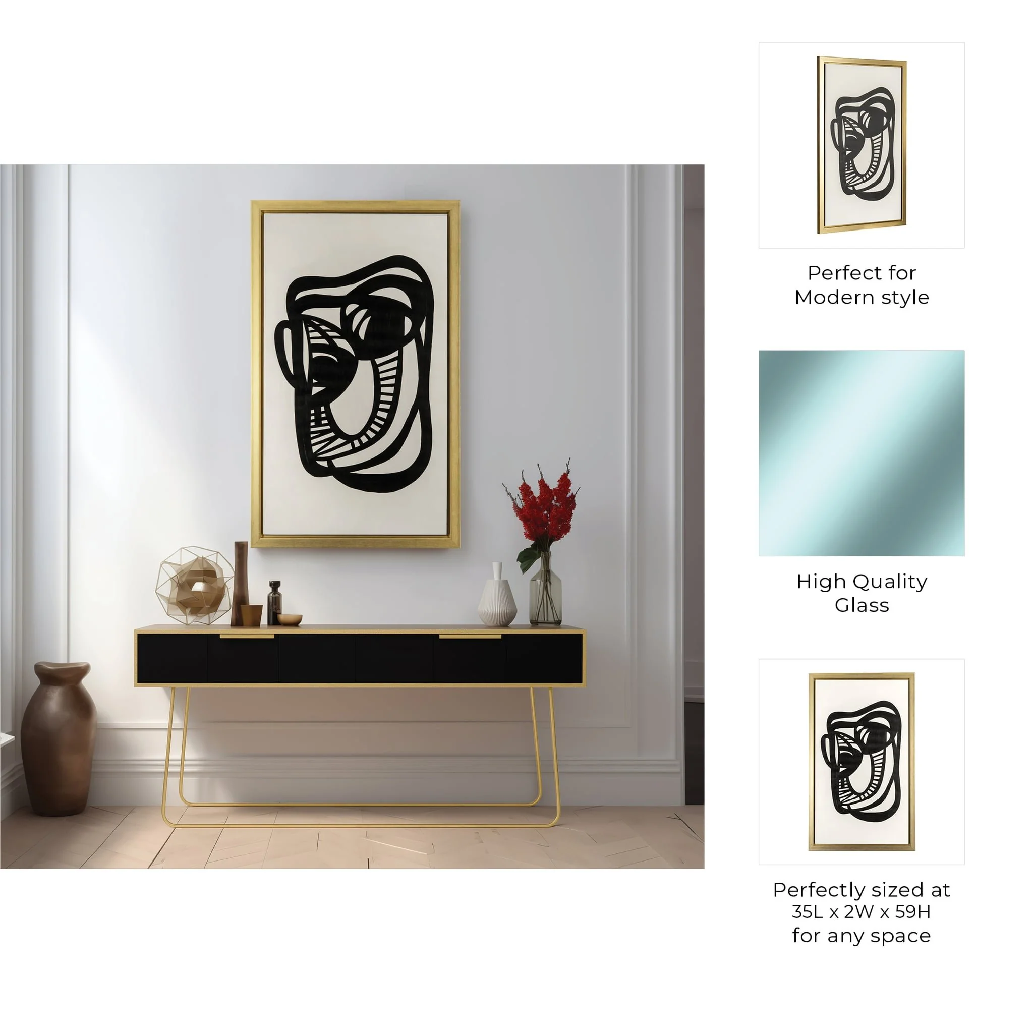 35x59, Hand Painted Gold Frame Geometric Face, Blk - Image 3