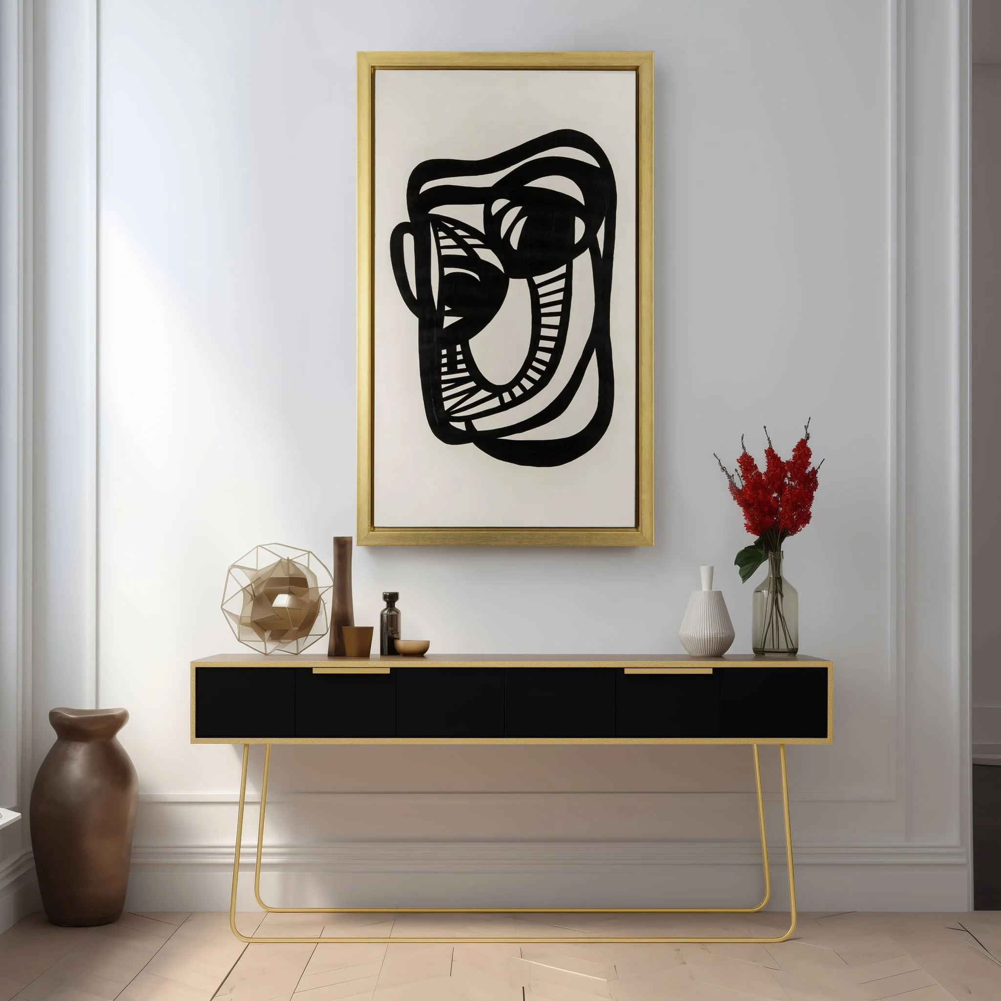 35x59, Hand Painted Gold Frame Geometric Face, Blk - Image 4