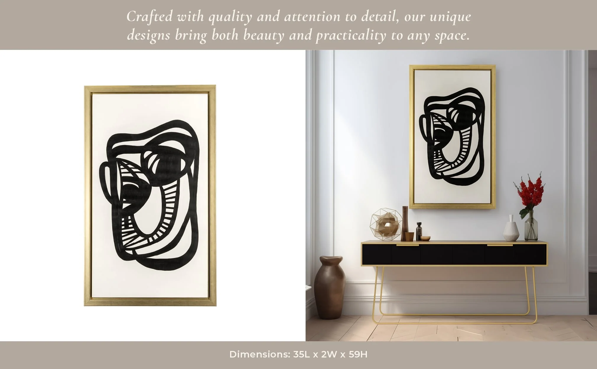 35x59, Hand Painted Gold Frame Geometric Face, Blk - Image 5