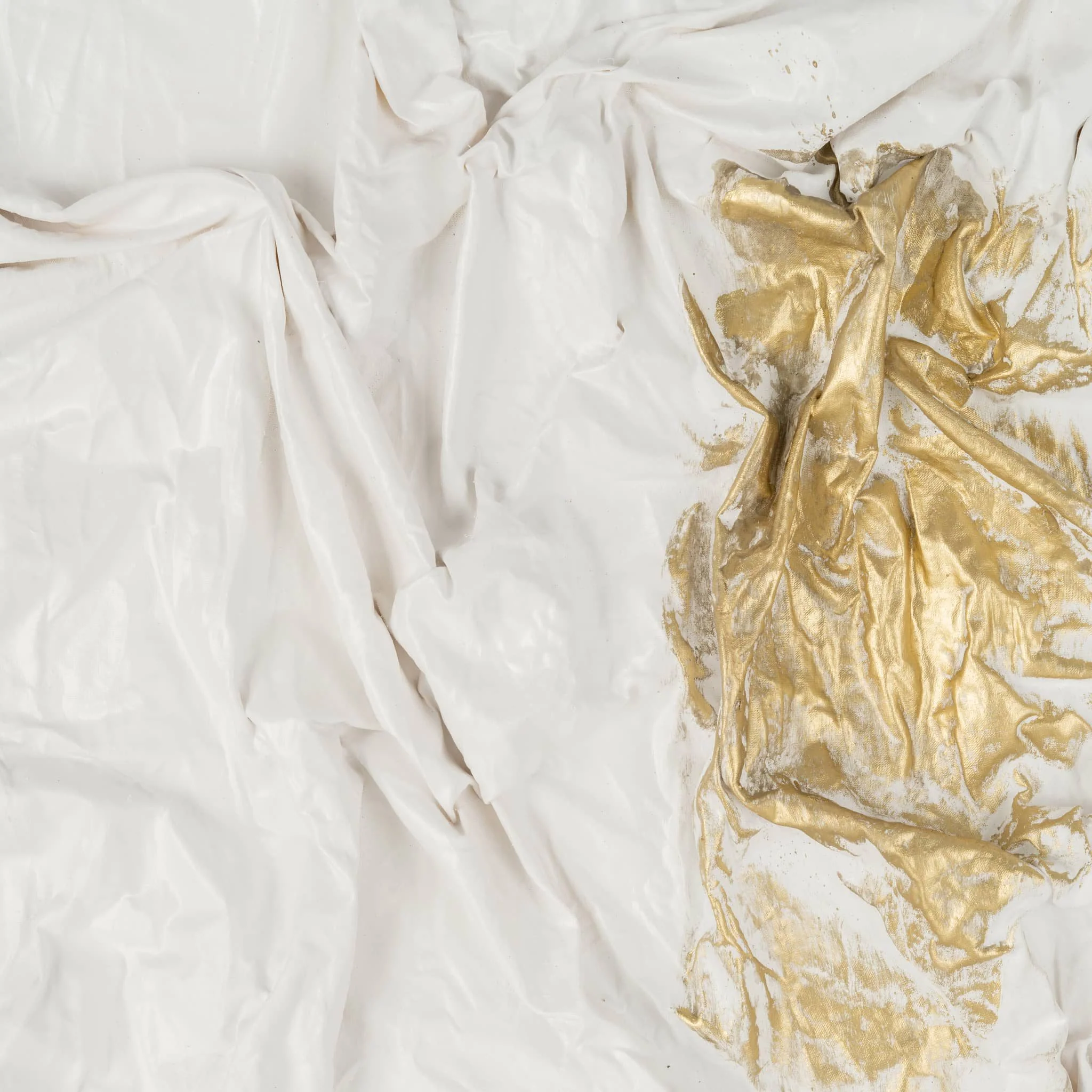 35x59, Hand Painted Textured Acrylic, Wht/gold - Image 4