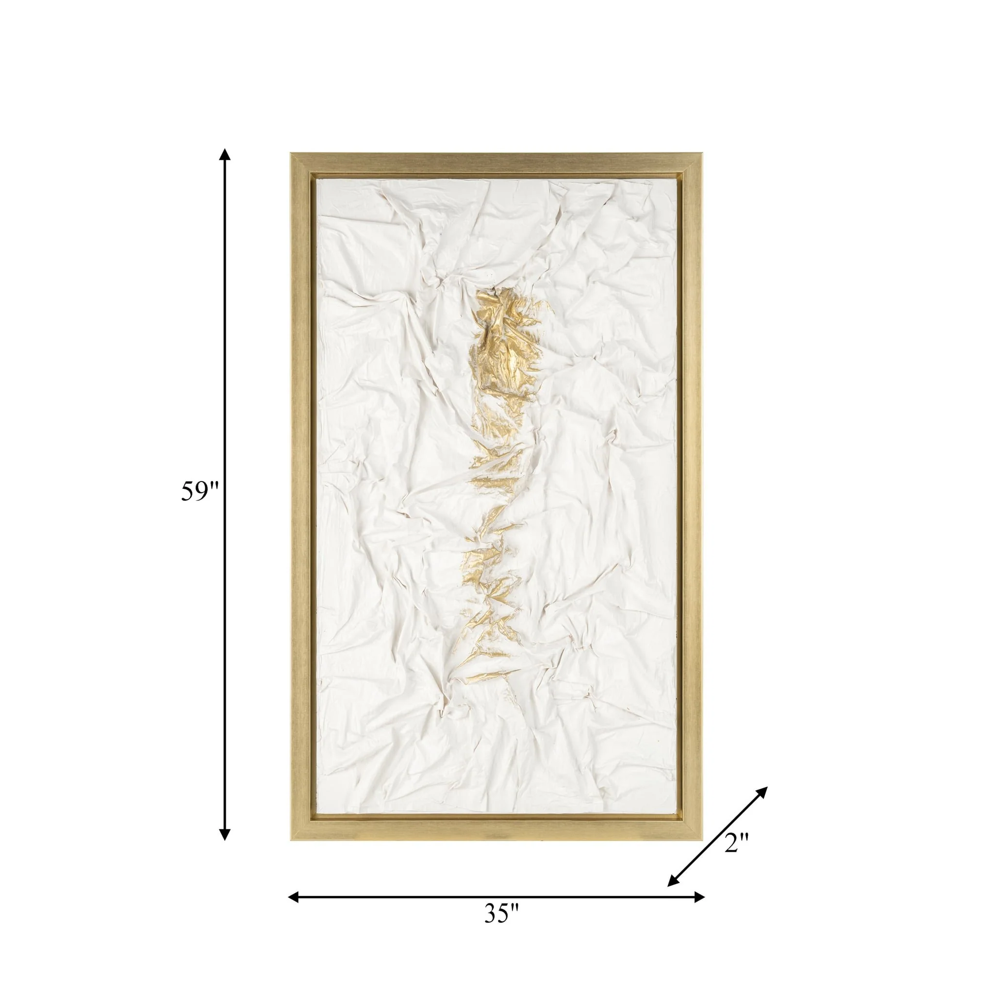 35x59, Hand Painted Textured Acrylic, Wht/gold - Image 8