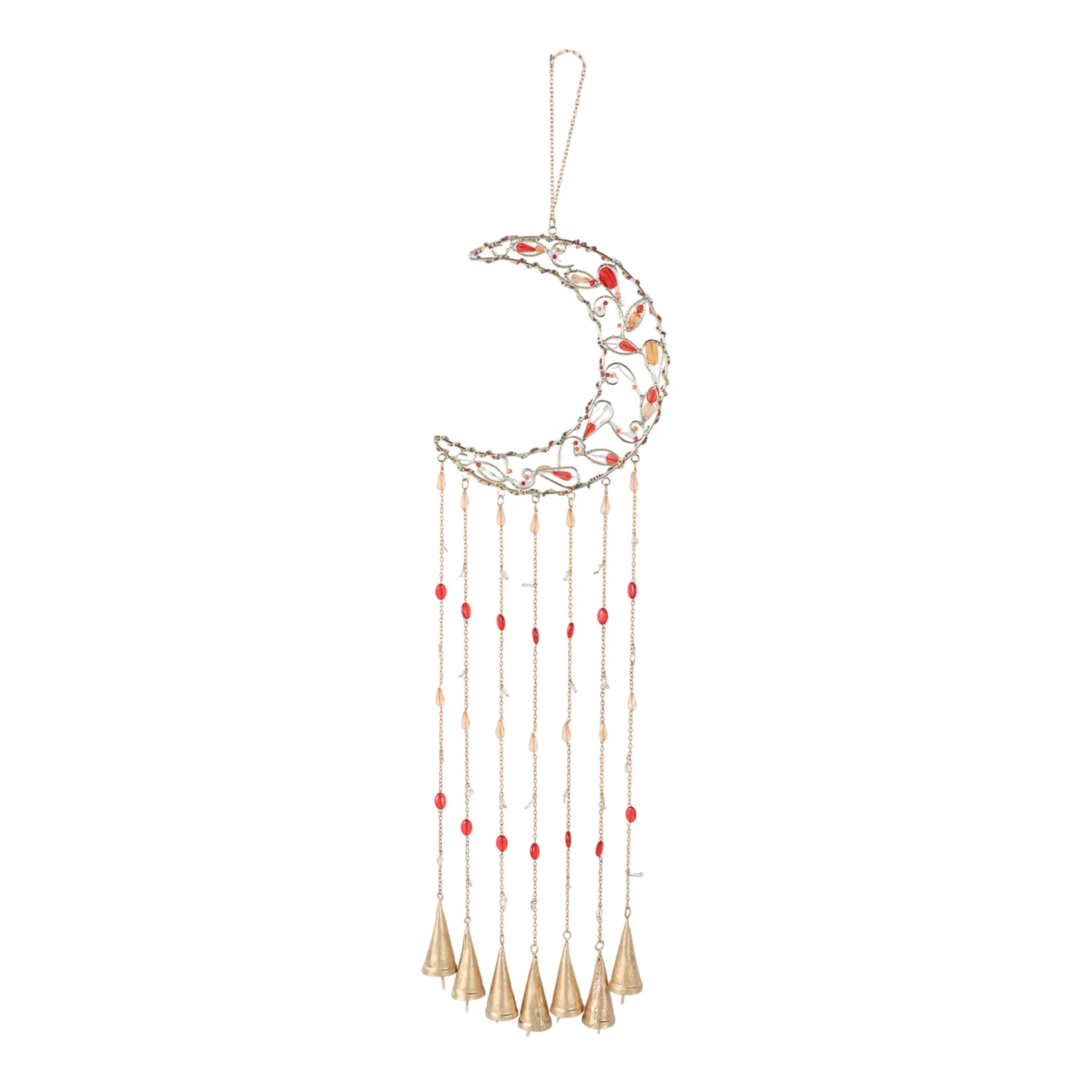 35x8" Beaded Mosaic Crescent Moon Chime, Multi - Image 3